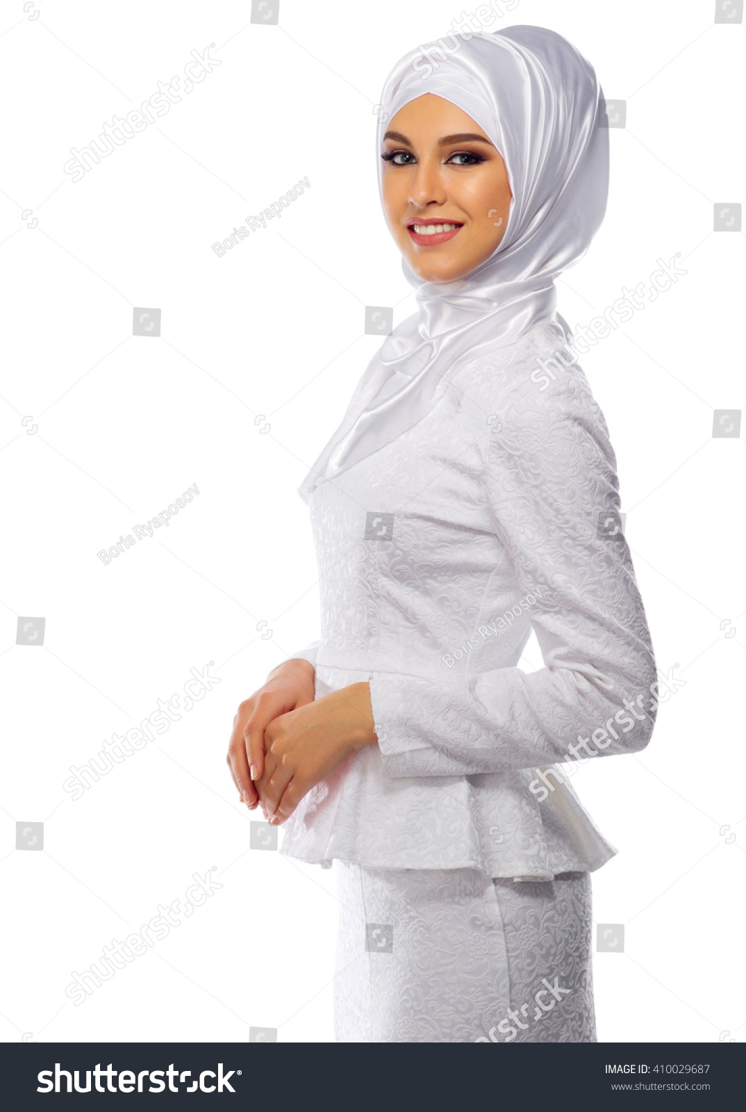 Muslim Woman White Dress Isolated Stock Photo 410029687 