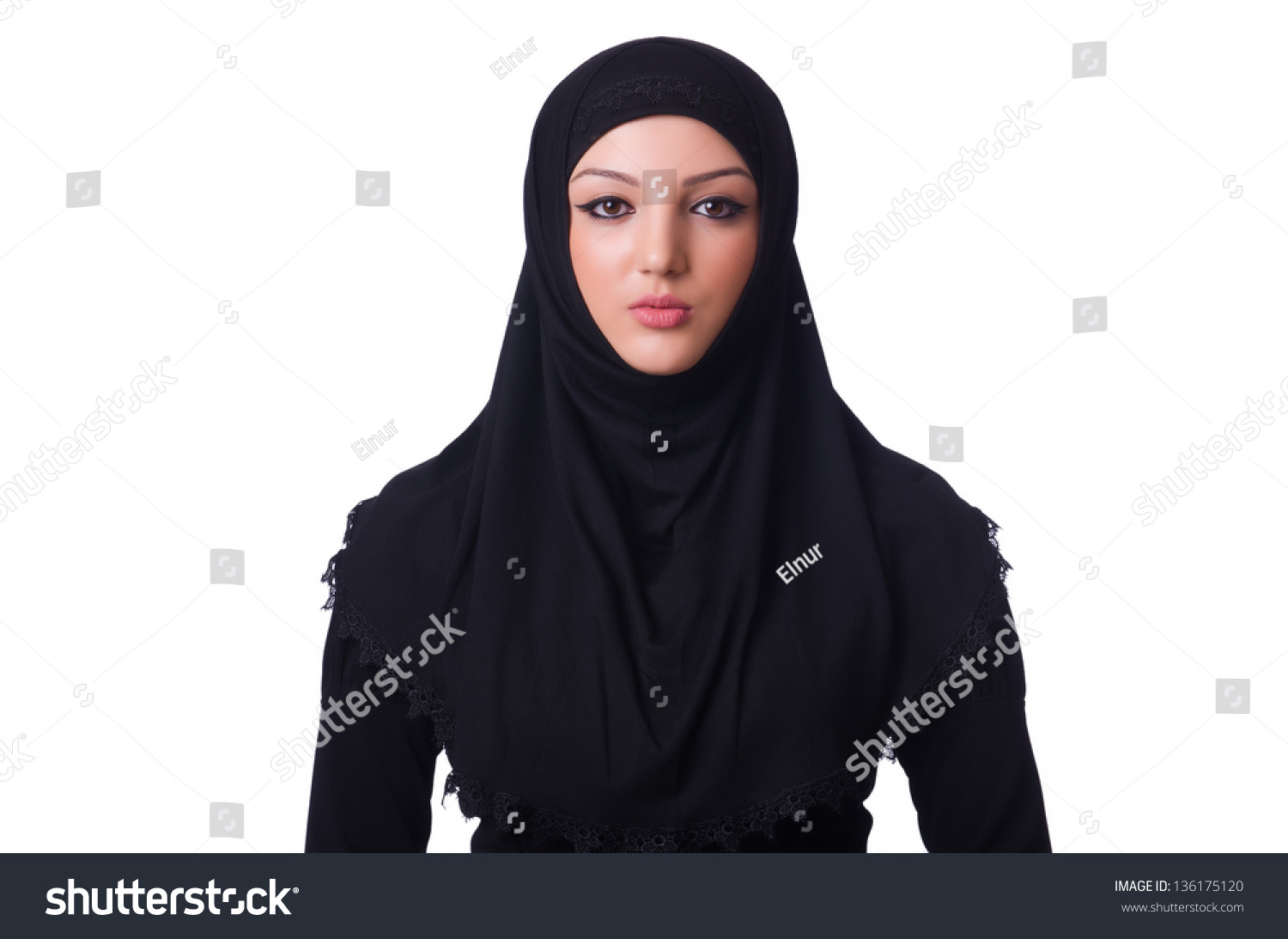 Muslim Young Woman Wearing Hijab On White Stock Photo 136175120 ...