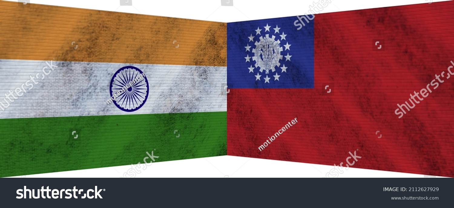 Myanmar Burma India Indian Two Flag Stock Illustration 2112627929