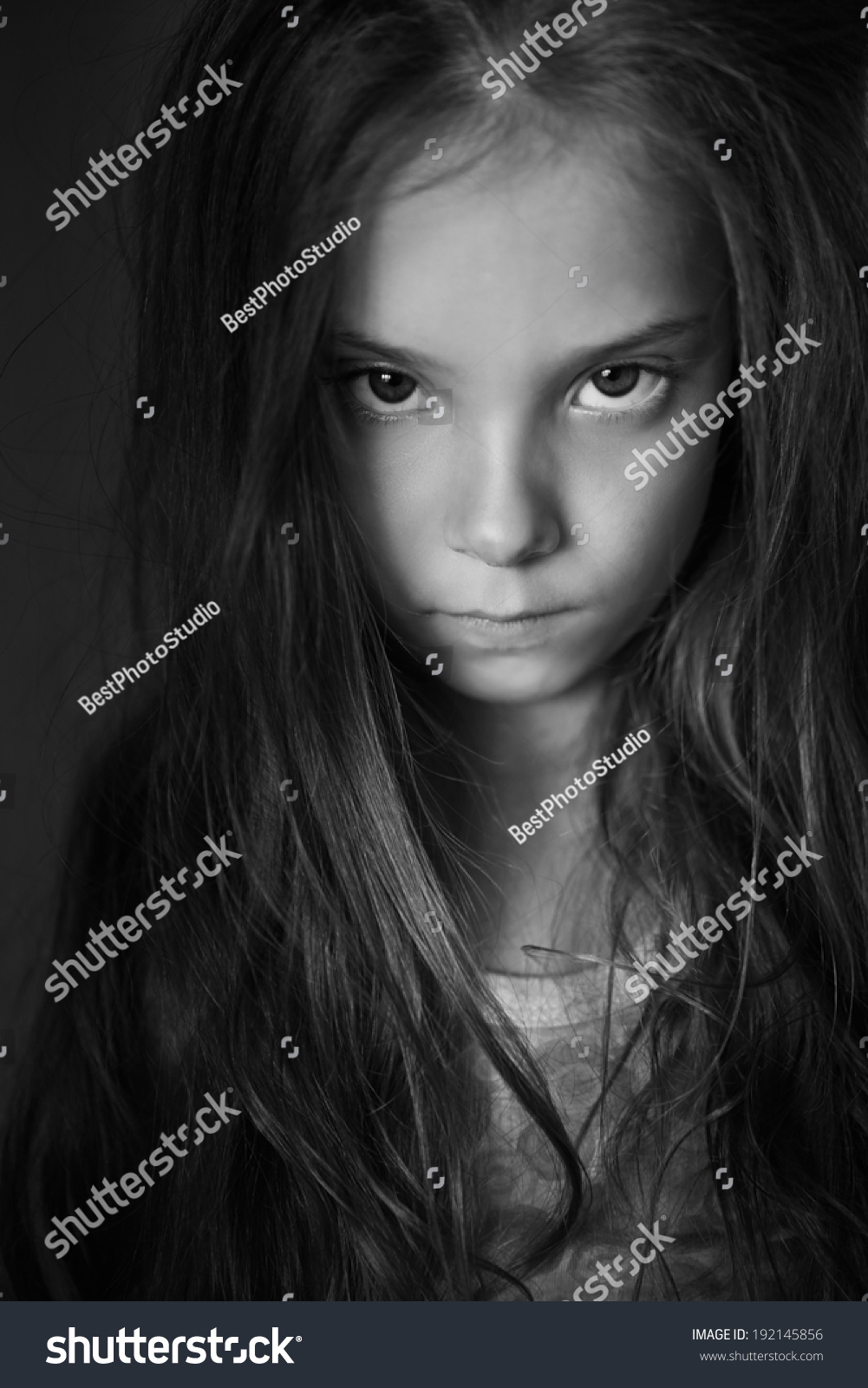 Mysterious Little Girl With Long Hair, Black And White Photography ...