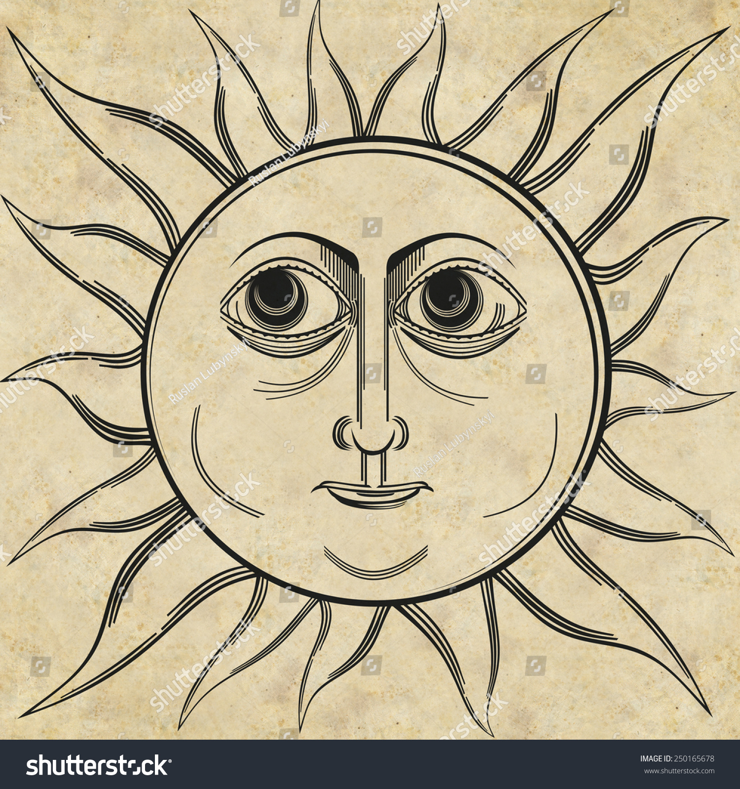 Mystical Old Engraving With The Face Of The Sun Stock Photo 250165678 ...