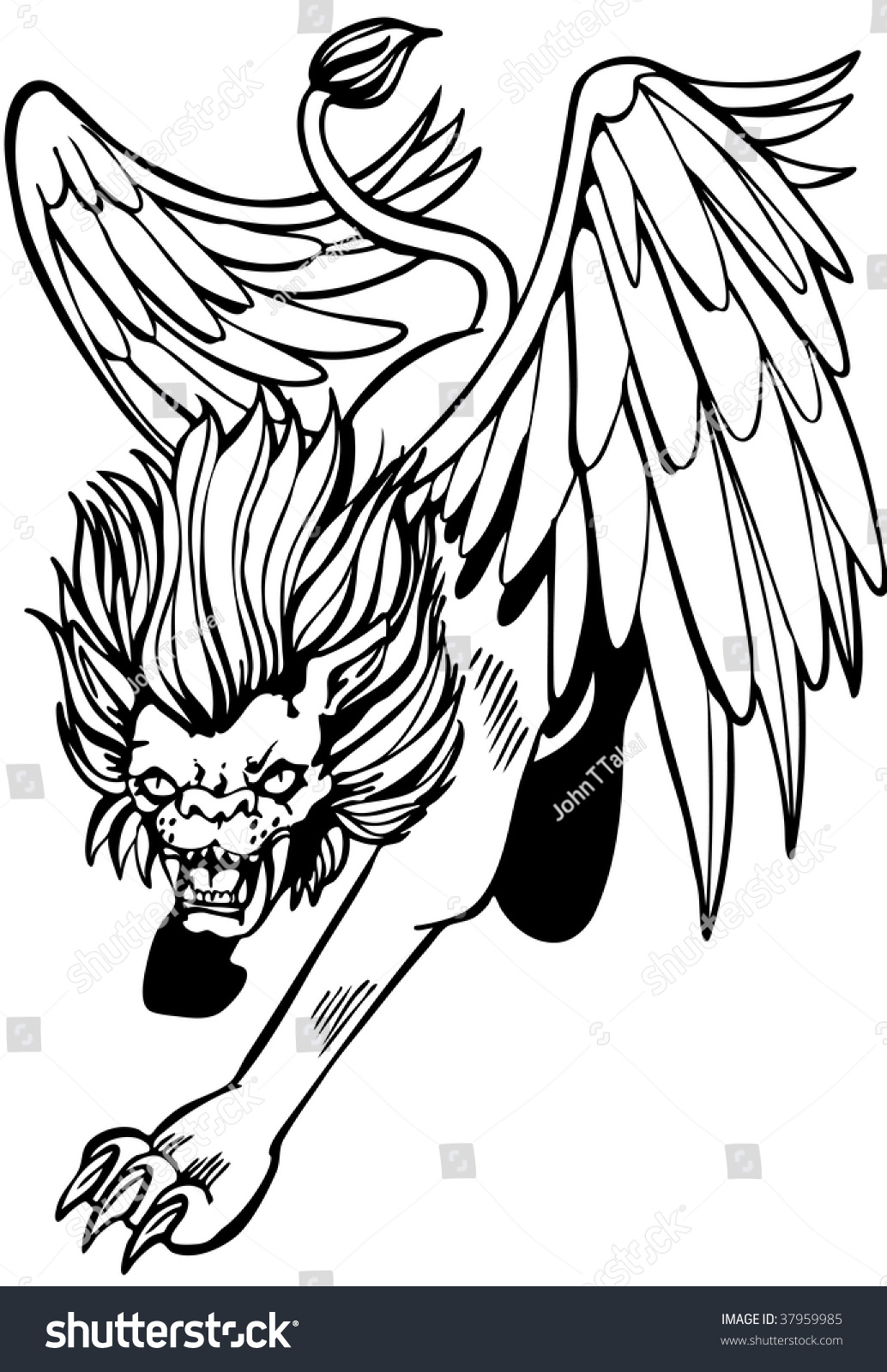 Mythical Winged Lion Creature Isolated On A White Background. Stock ...