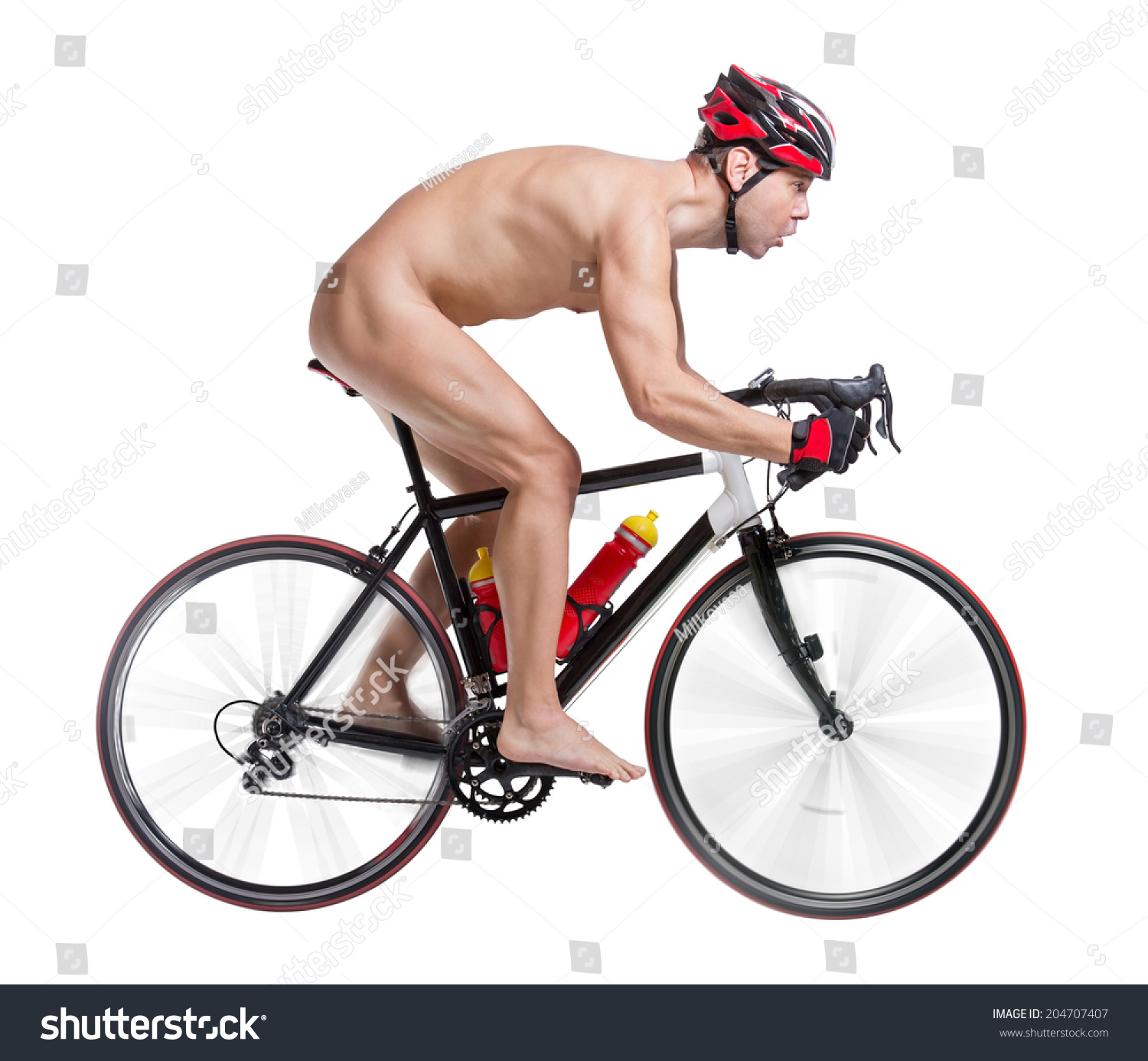 Riding the bicycle with no clothes on