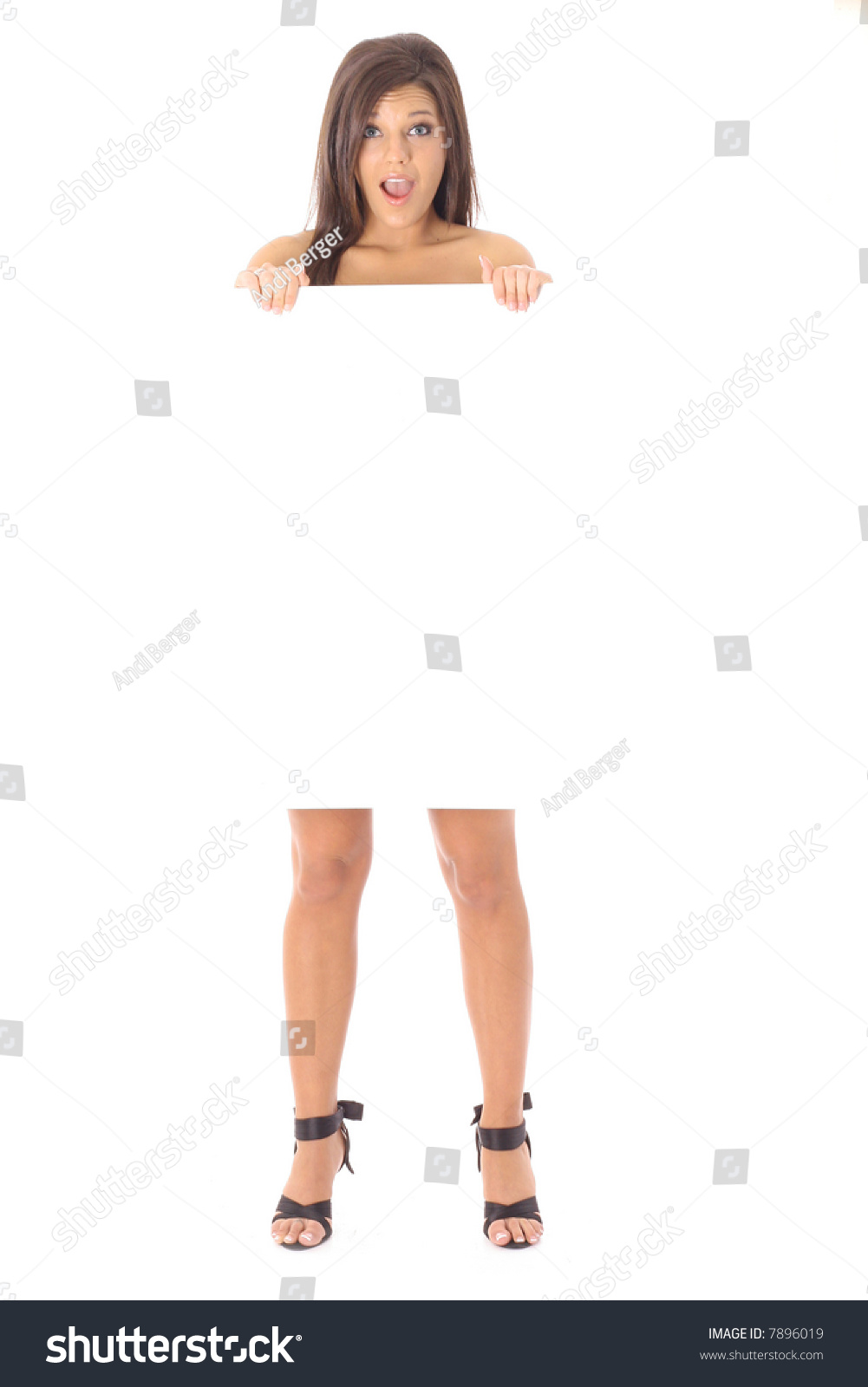 Naked Brunette Holding Blank Sign Foto Stok Shutterstock