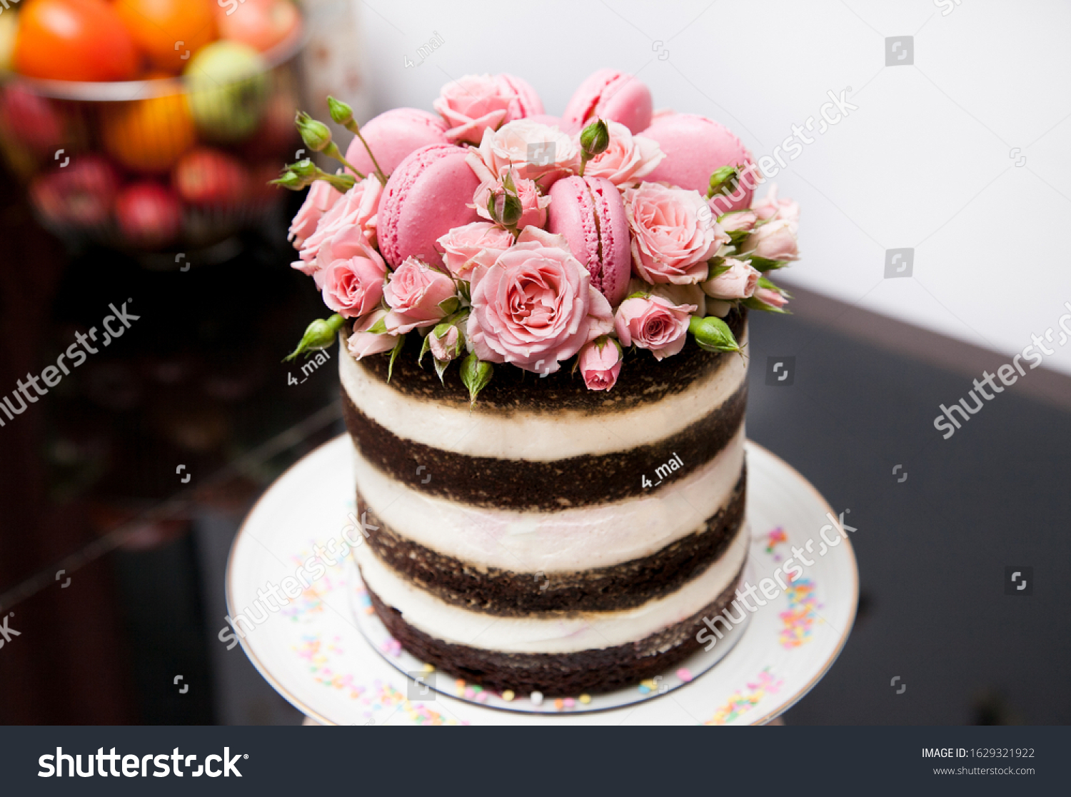 Naked Cake Decorated Pink Macaron Fresh Stock Photo Edit Now