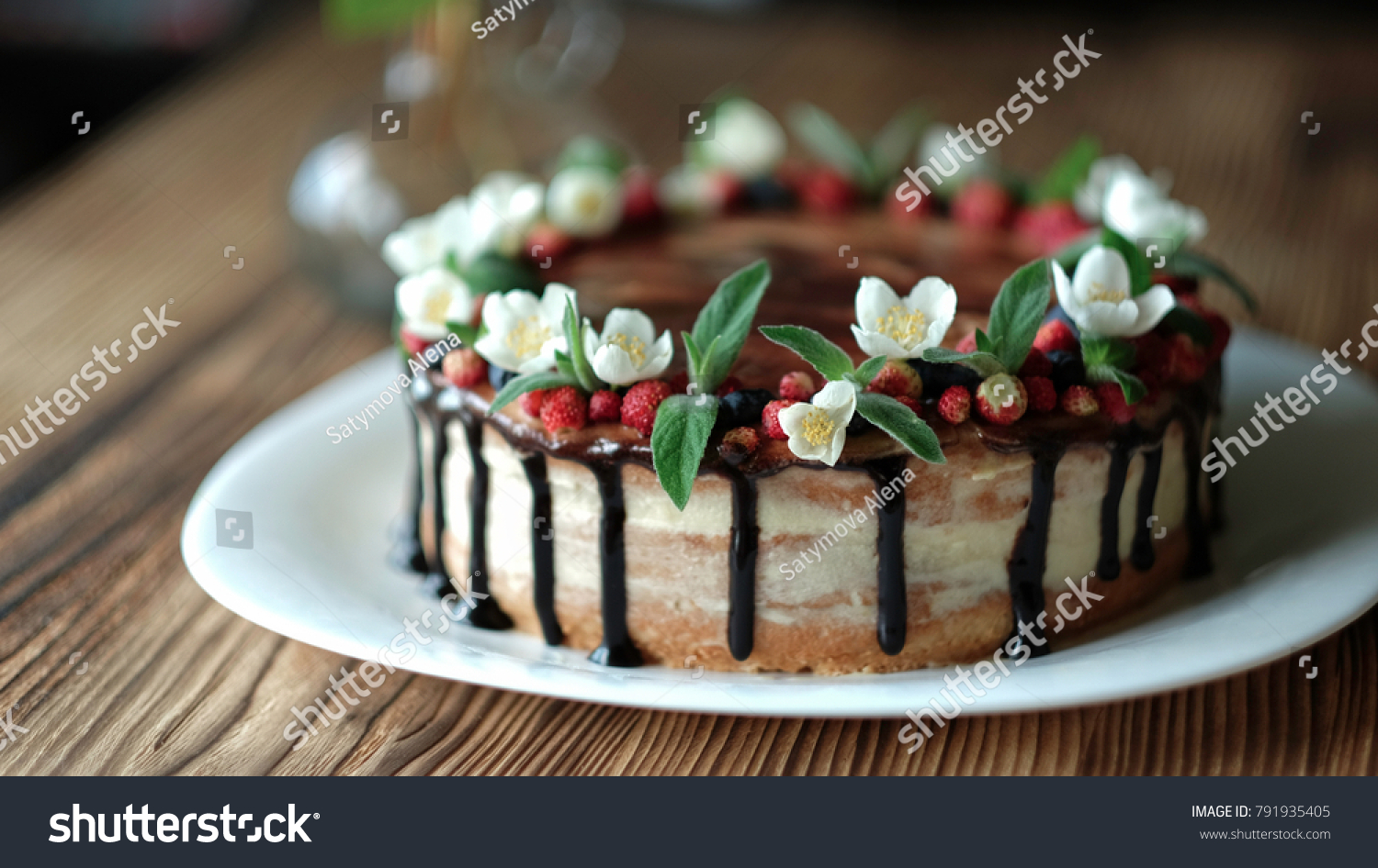 Naked Drip Cake Chocolate Decorated Strawberries Stock Photo Edit Now