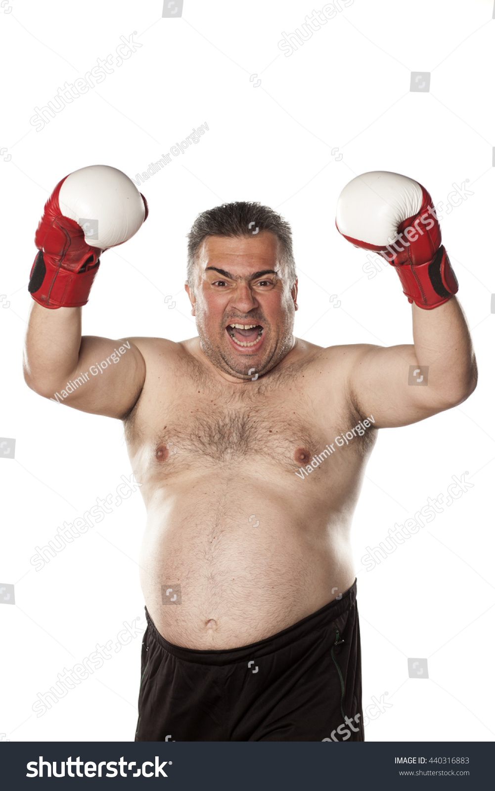 Naked Fat Man Boxing Gloves Winning库存照片 Shutterstock