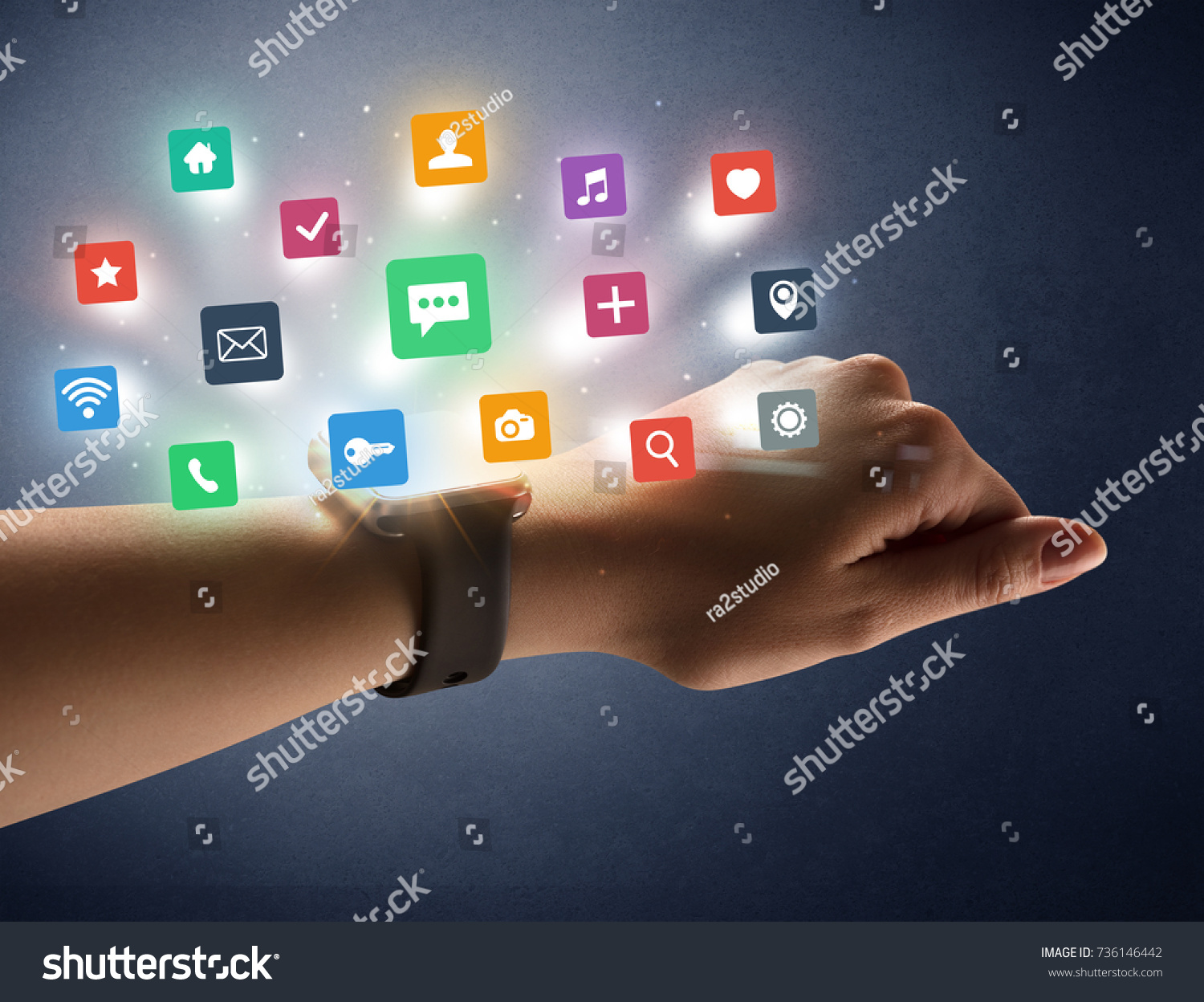 Naked Female Hand Smartwatch Application Labels Stock Photo Edit Now