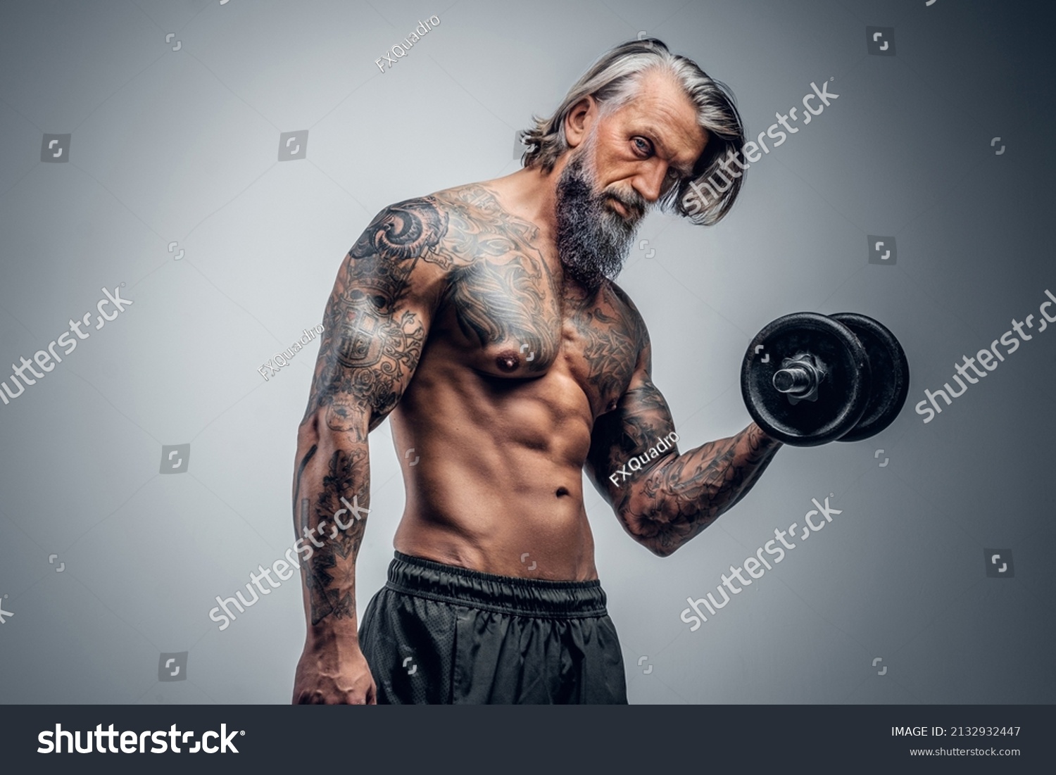 Naked Old Man Lifting Dumbell Against Stock Photo Shutterstock