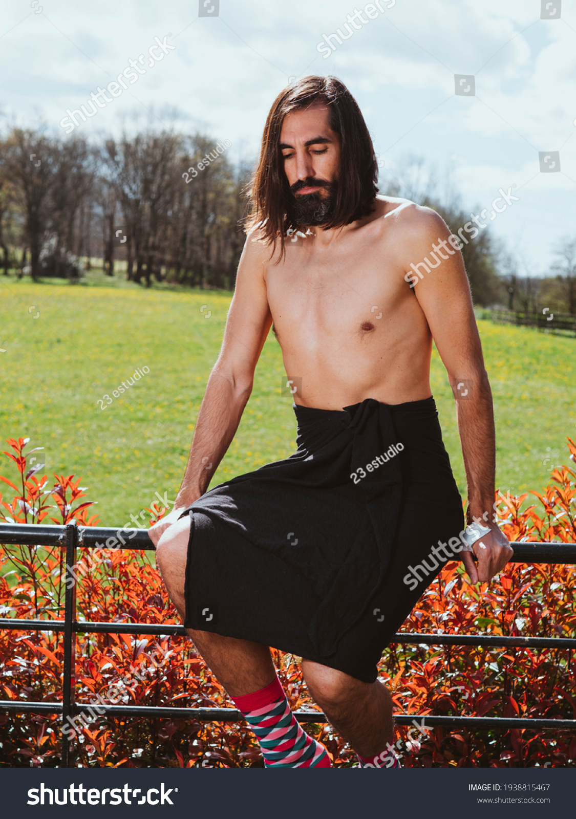 Naked Torso Man Sitting On Railing Shutterstock