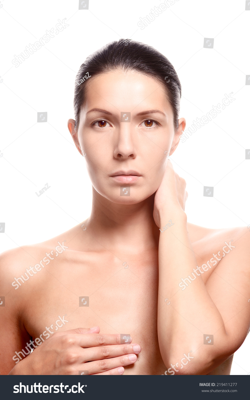 Naked Woman Close Covering Breast Hands Shutterstock