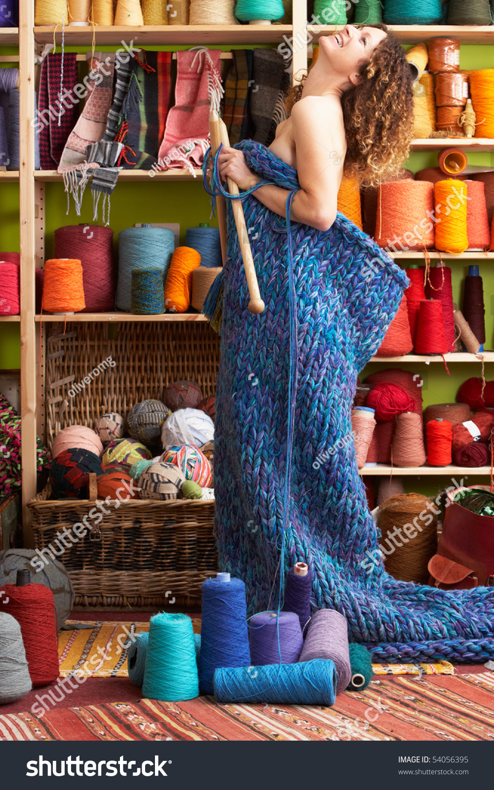 Naked Woman Standing Knitted Item Standing Stock Photo Shutterstock