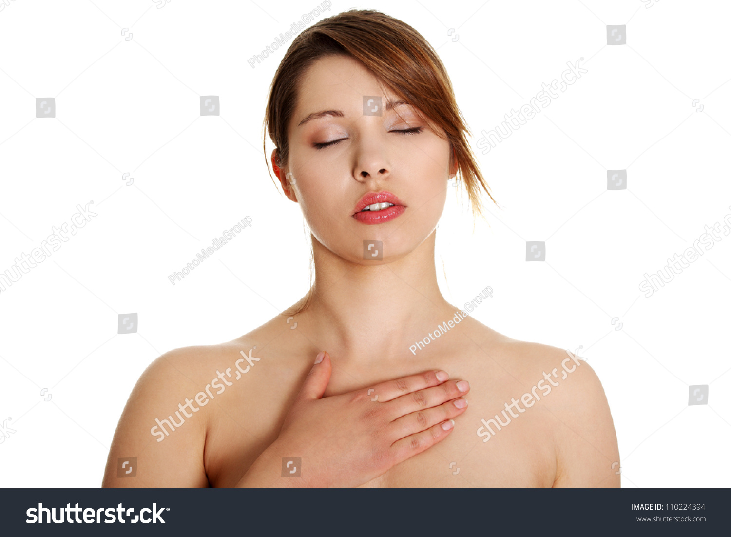 Стоковая фотография Naked Woman Closed Eyes Standing Hand Shutterstock