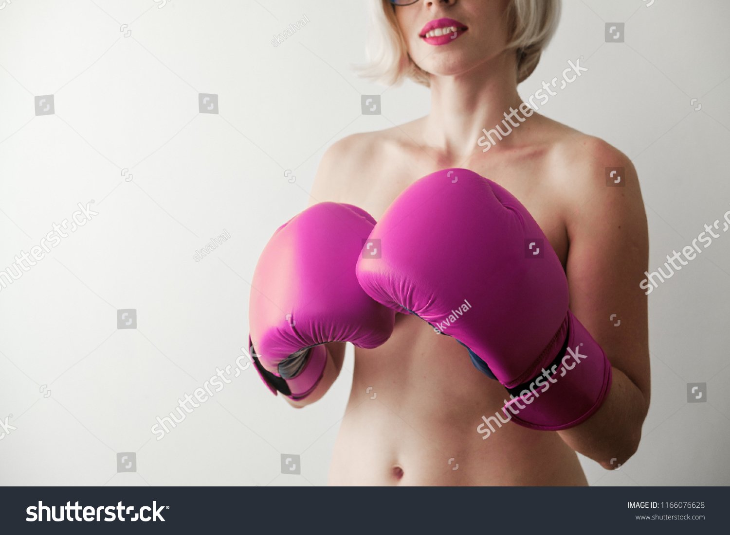 Naked Woman Pink Boxing Gloves Sexy Shutterstock