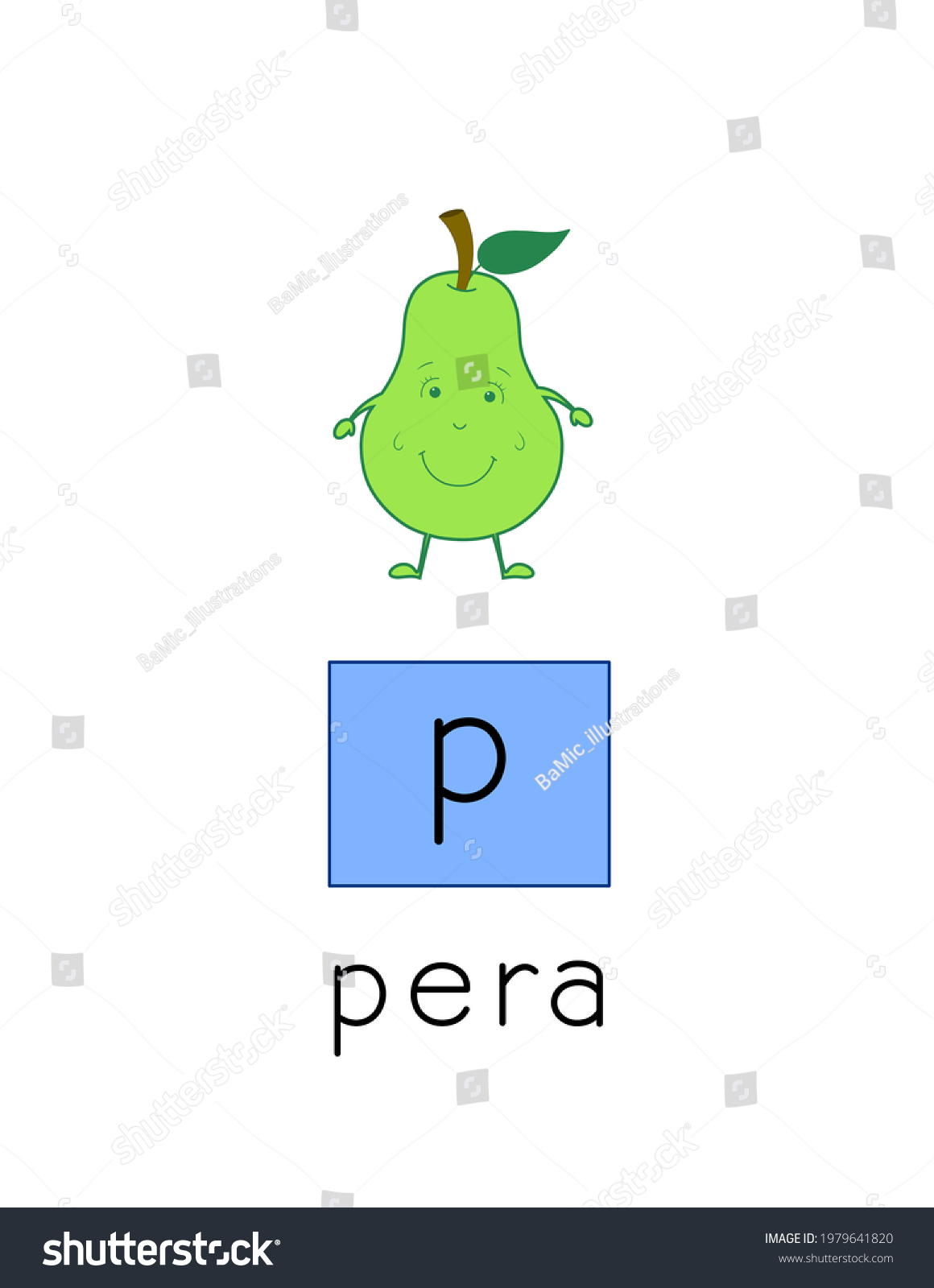 Name Fruit Starting Letter P Cute Stock Illustration