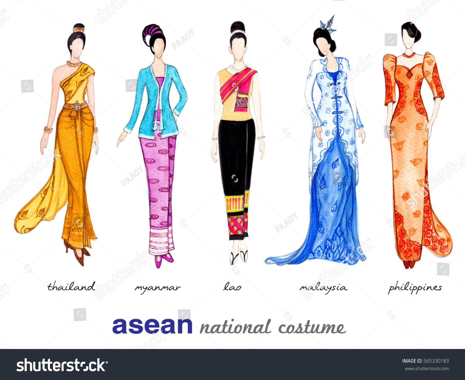 National Costumes Asean Member States Thailand Stock