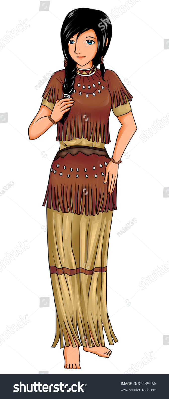 Native American Girl Traditional Costume Stock Illustration 92245966 ...