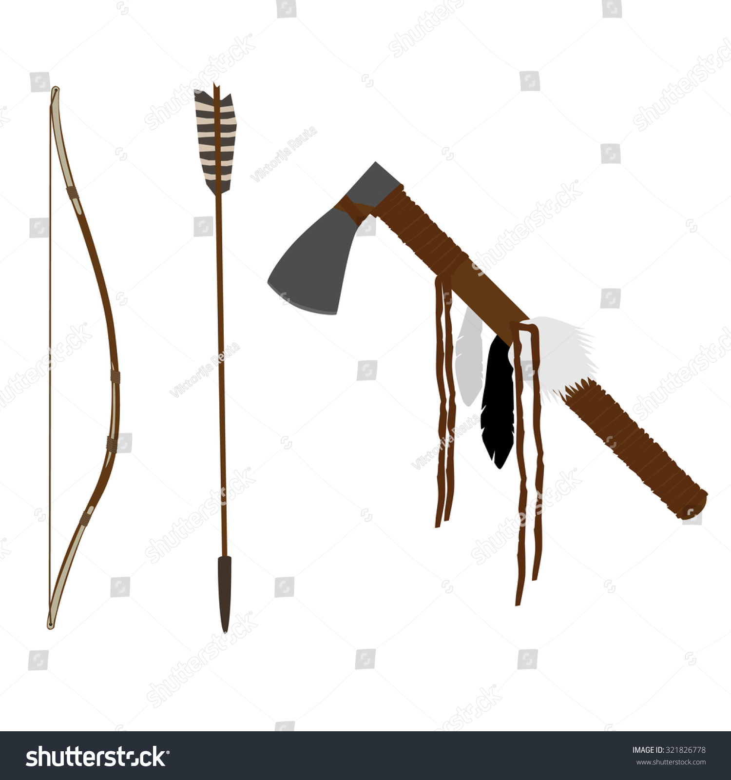 Native American Indian Bow And Tomahawk, Traditional Weapon Stock Photo ...