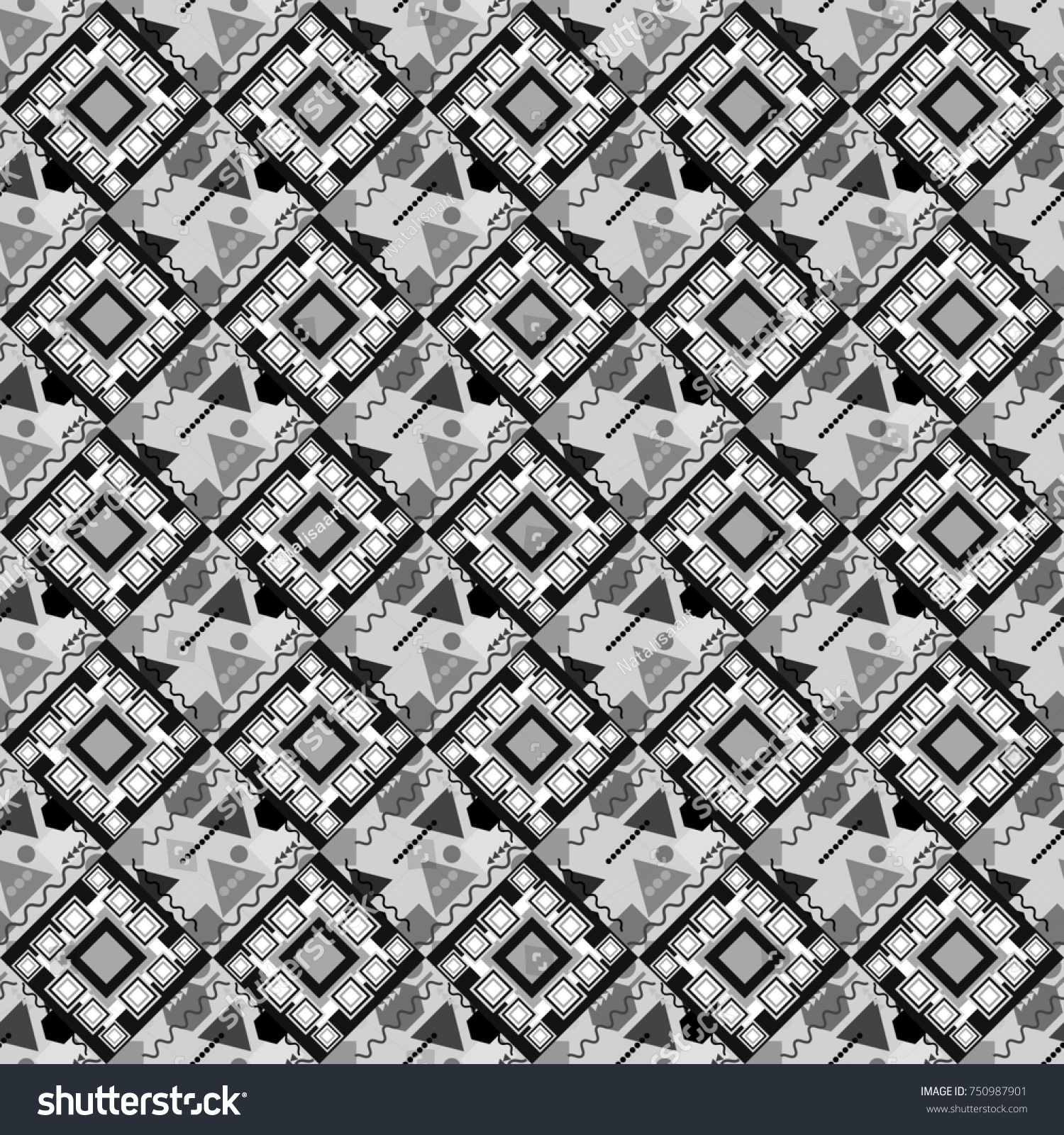 Native batik watercolor artistic white gray and black seamless ID