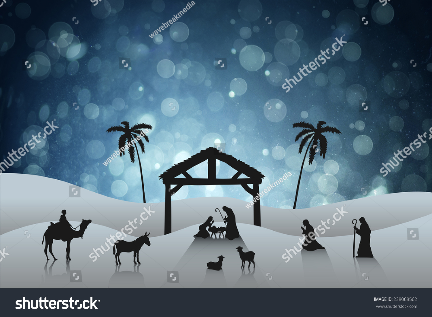 Nativity Scene Against Blue Abstract Light Stock Illustration 238068562 ...