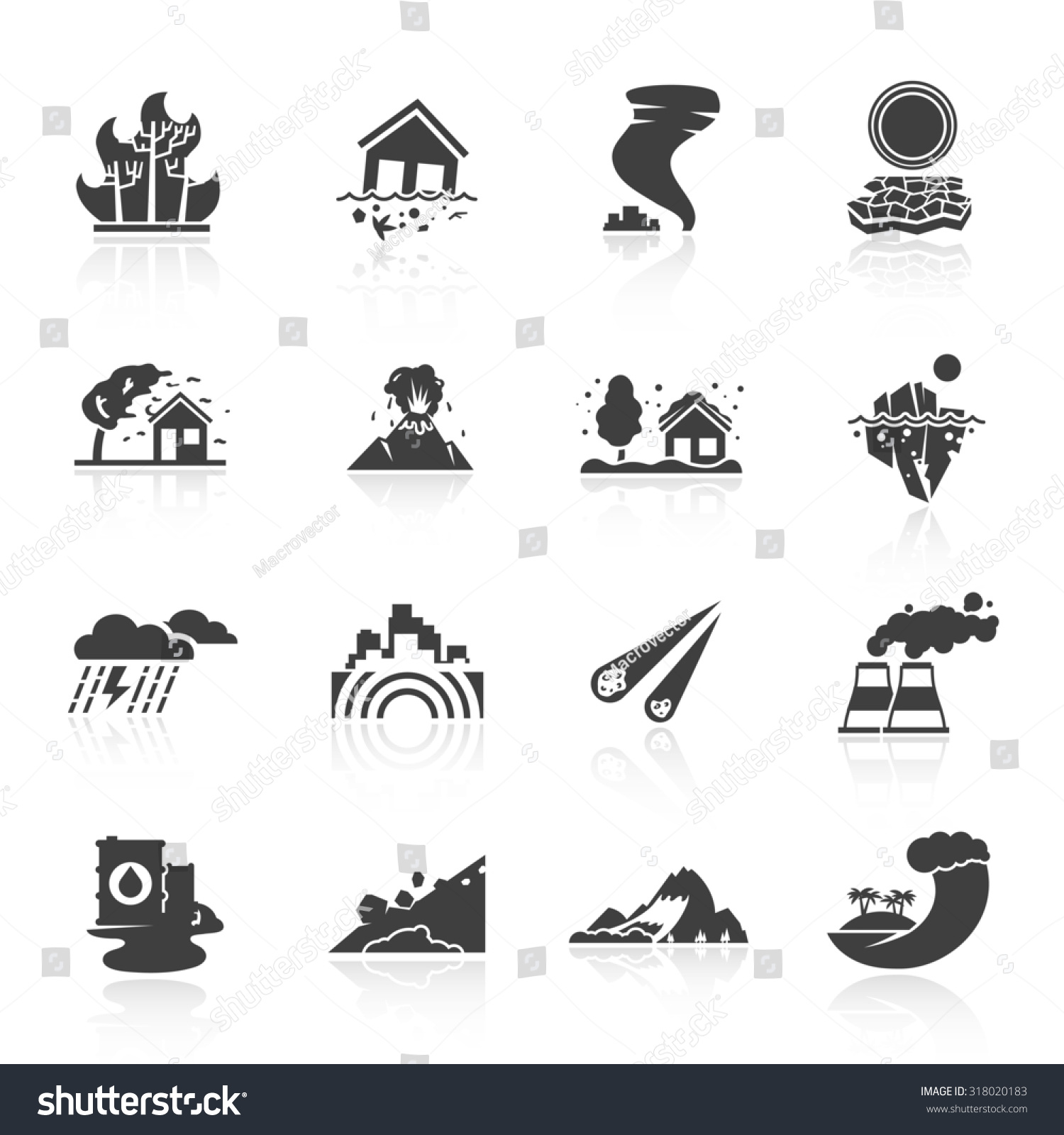 Natural Disaster Icons Black Set Tsunami Stock Illustration 318020183