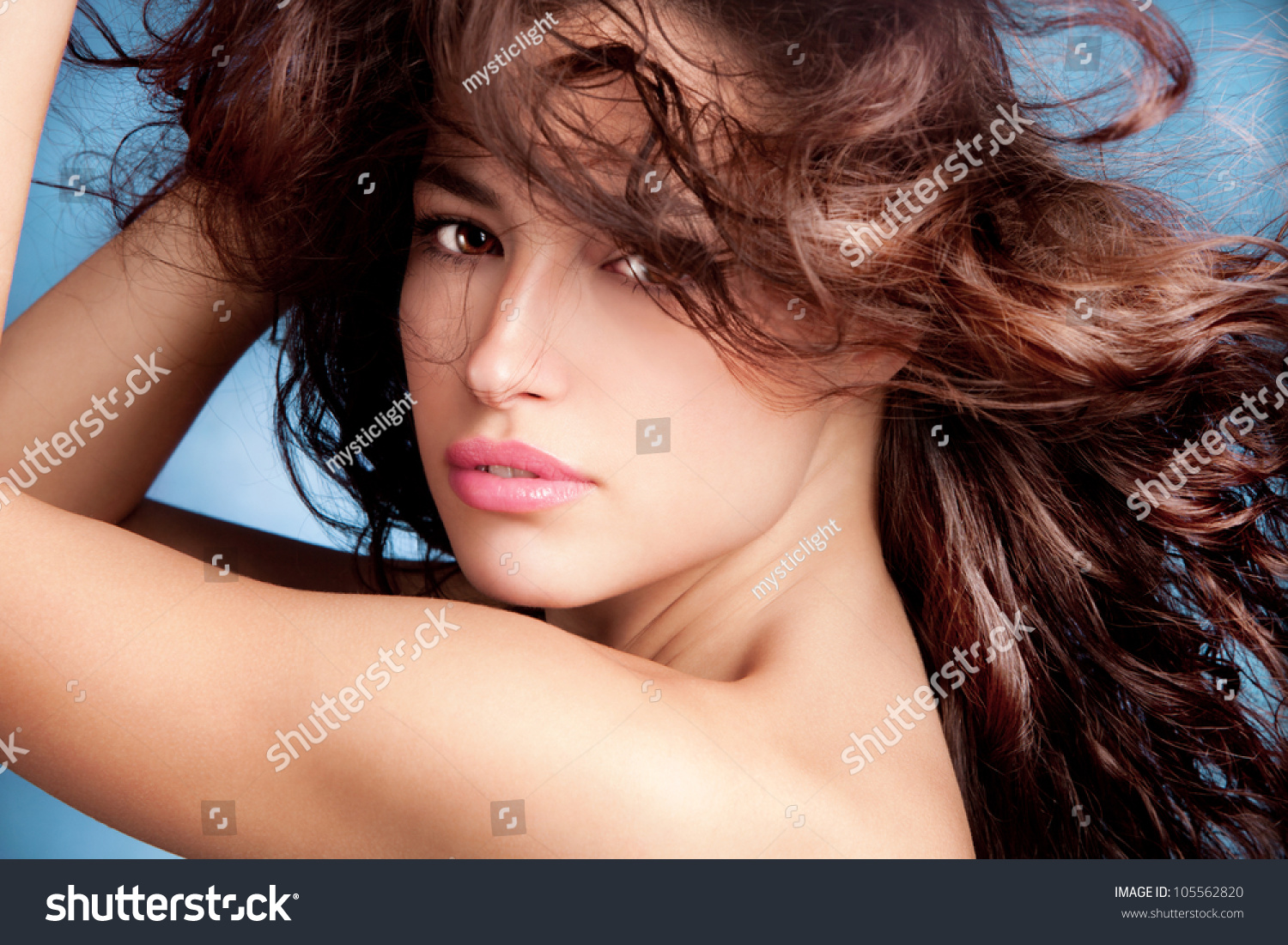 Natural Young Beauty Tousled Brown Hair Stock Photo Edit Now