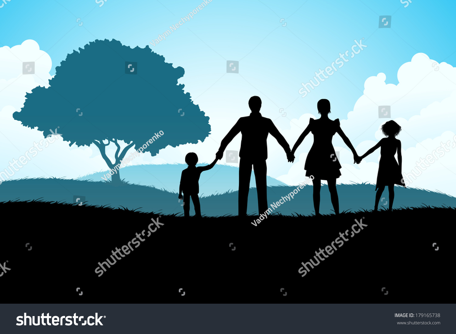 Nature Background Family Silhouette Tree Stock Illustration 179165738 ...