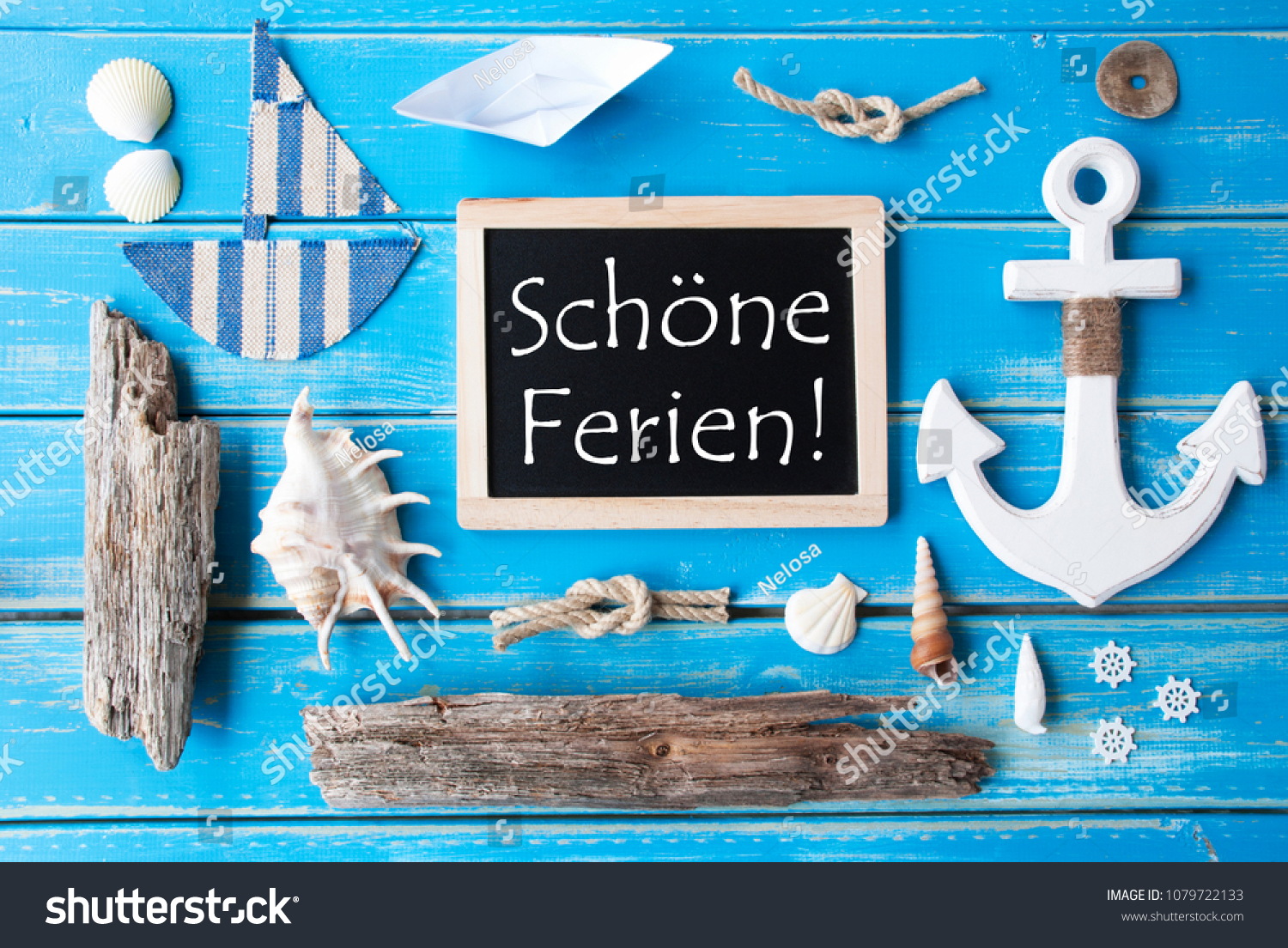 Nautic Chalkboard Schoene Ferien Means Happy Stock Photo Edit Now