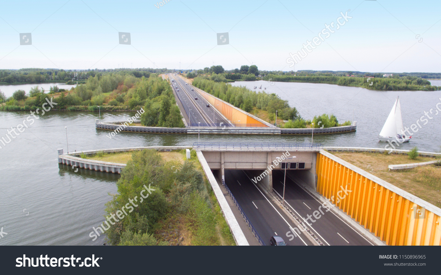 Navigable aqueduct near Harderwijk, the Netherlands
