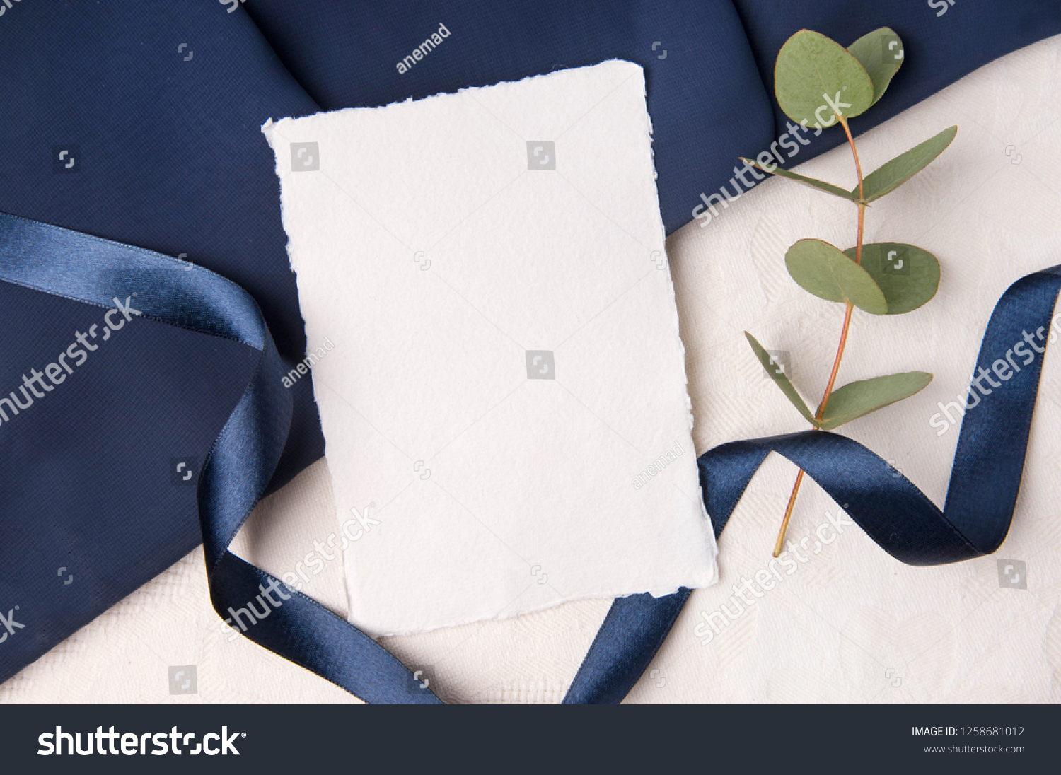 Download Navy Blue Wedding Invitation Mockup Silk Stock Photo Edit Now 1258681012