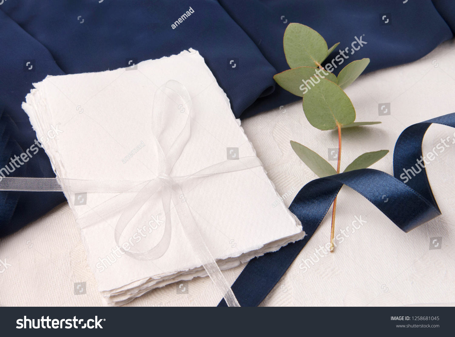 Download Navy Blue Wedding Invitation Mockup Silk Stock Photo Edit Now 1258681045