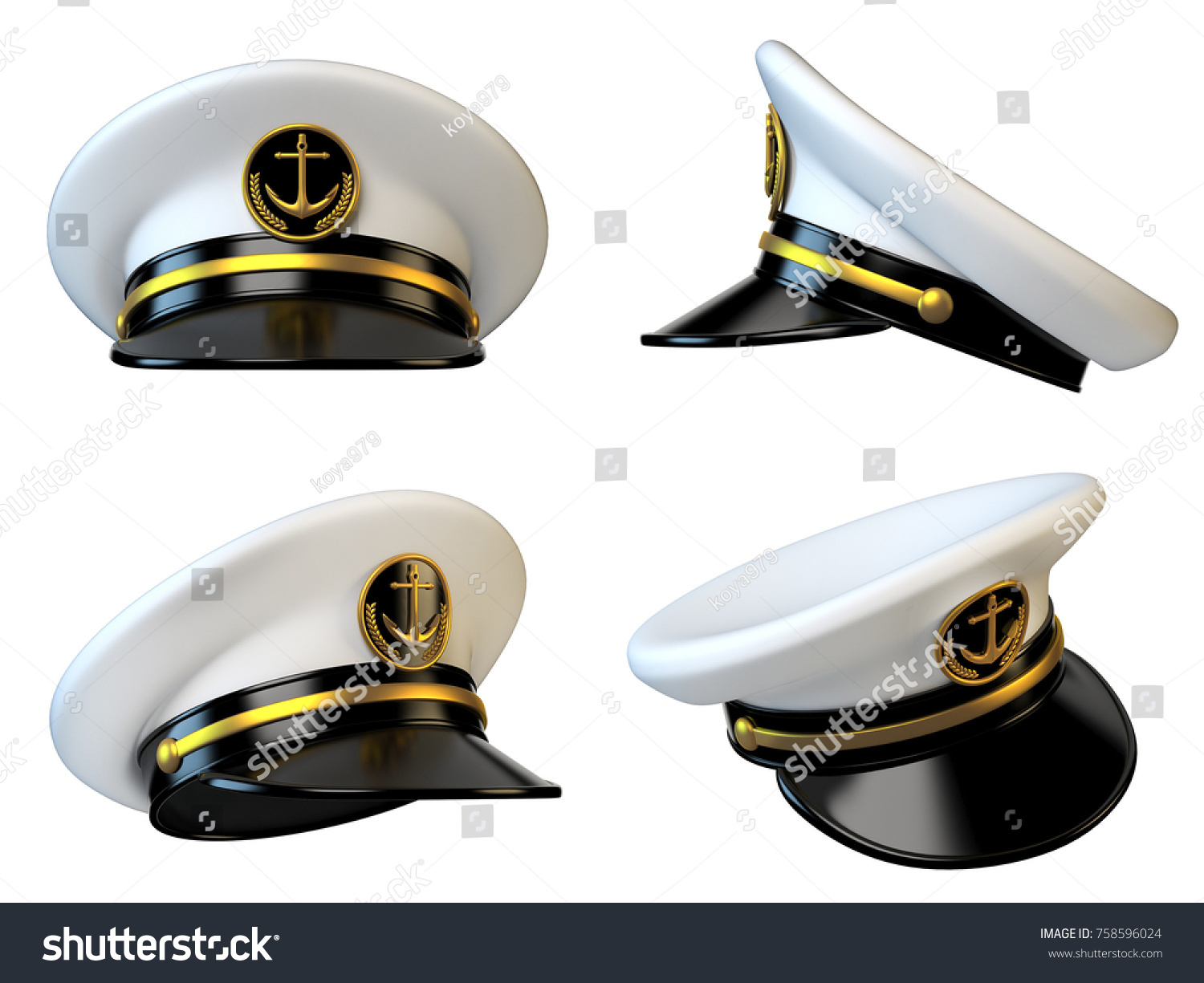 海軍帽 船官 海軍大将 水兵 海軍大尉 様々なビューの3dレンダリング のイラスト素材