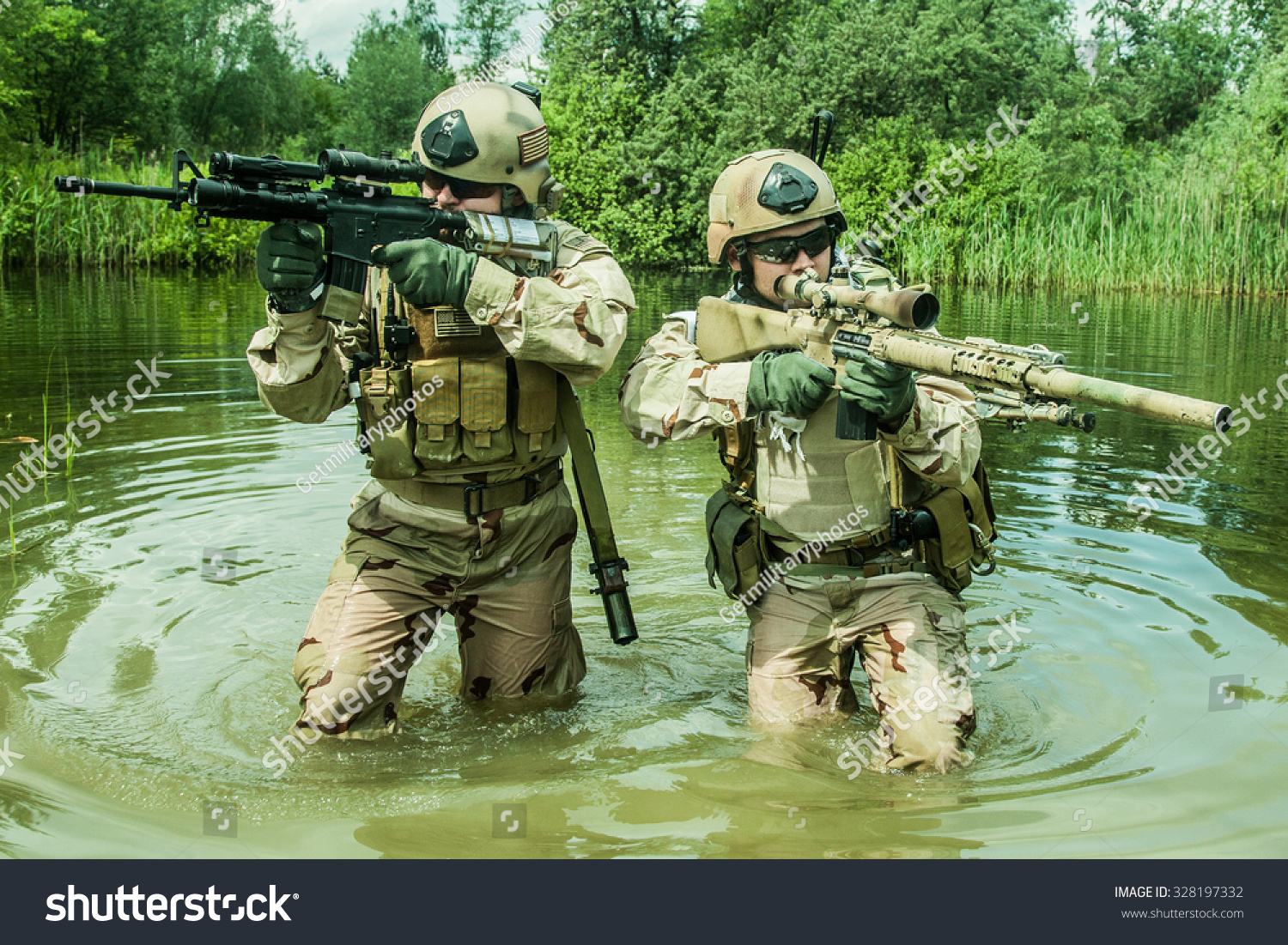 Navy Seals Crossing The River With Weapons Stock Photo 328197332 ...