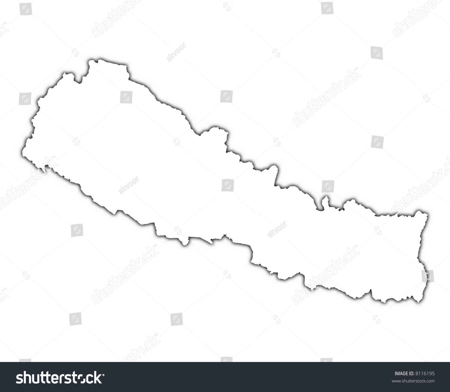 Nepal Outline Map With Shadow. Detailed, Mercator Projection. Stock ...