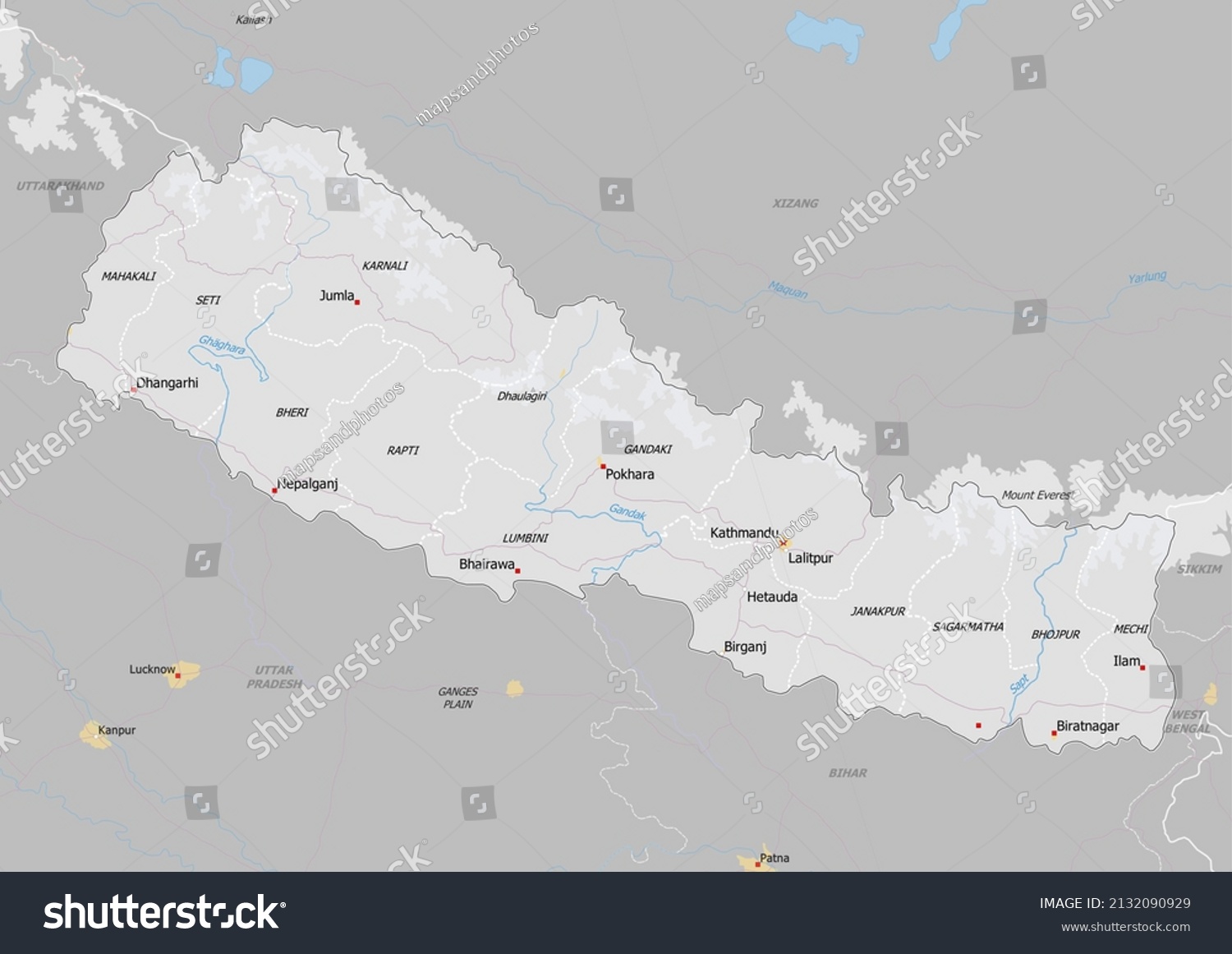 Nepal Political Map Neighbors Capital National Stock Illustration ...