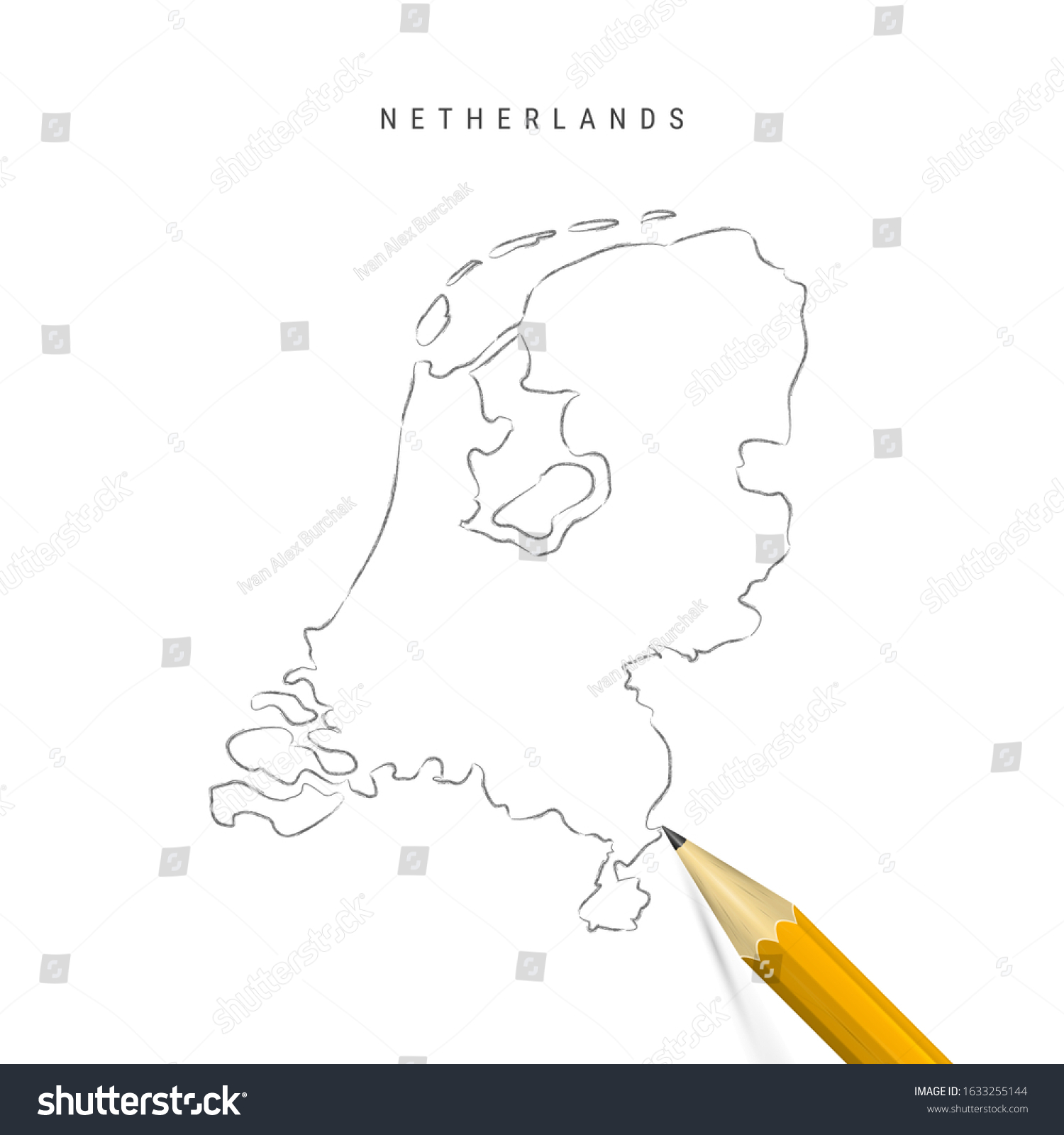 Netherlands Sketch Outline Map Isolated On Stock Illustration