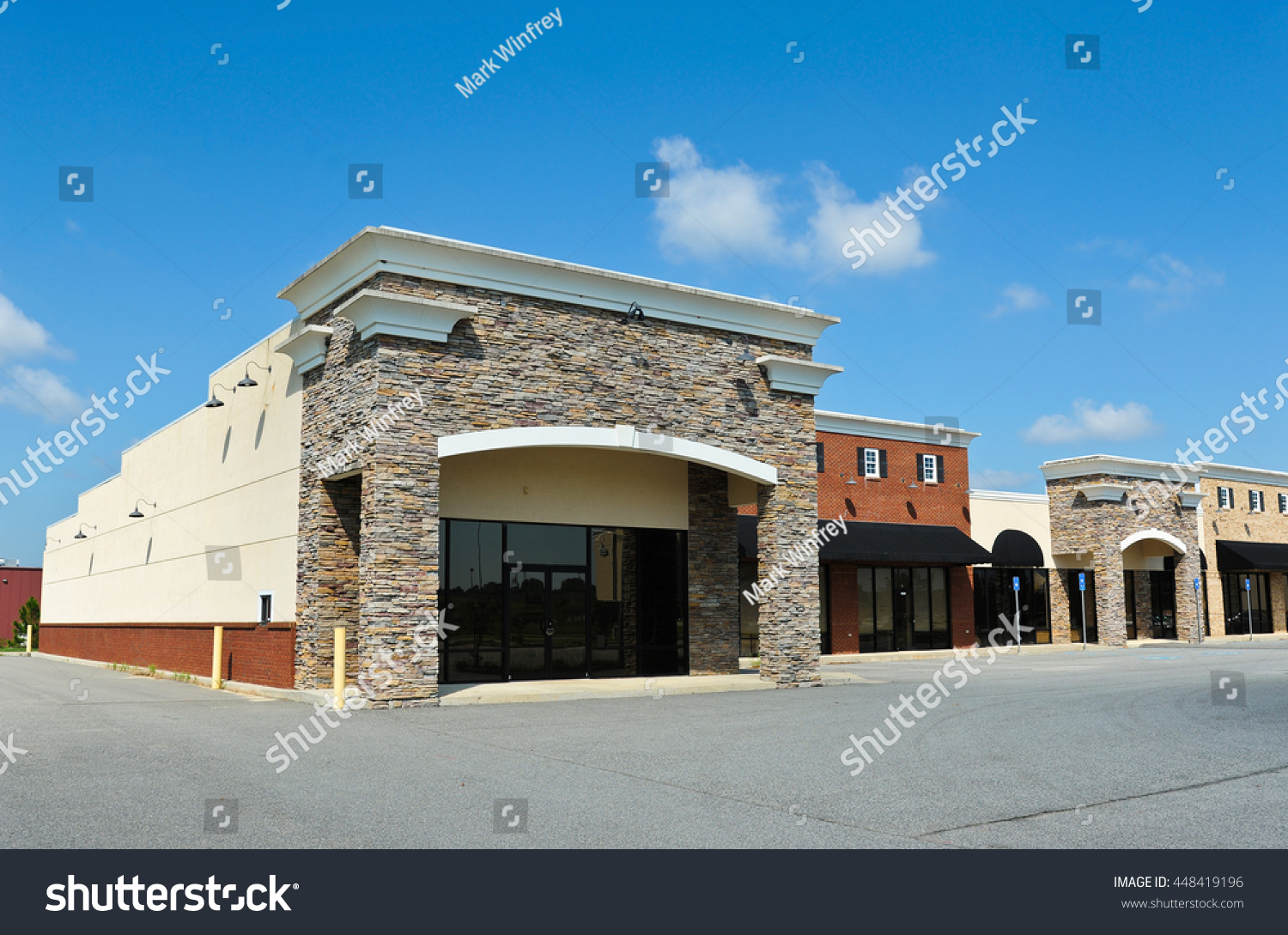 New Commercial Building Retail Office Space Stock Photo 448419196   Stock Photo New Commercial Building With Retail And Office Space Available For Sale Or Lease 448419196 