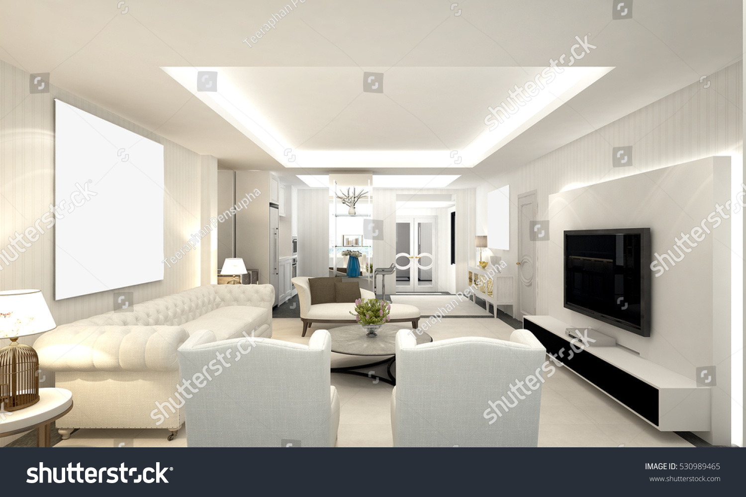 New 3d Rendering Luxury Design Living Stock Illustration 530989465