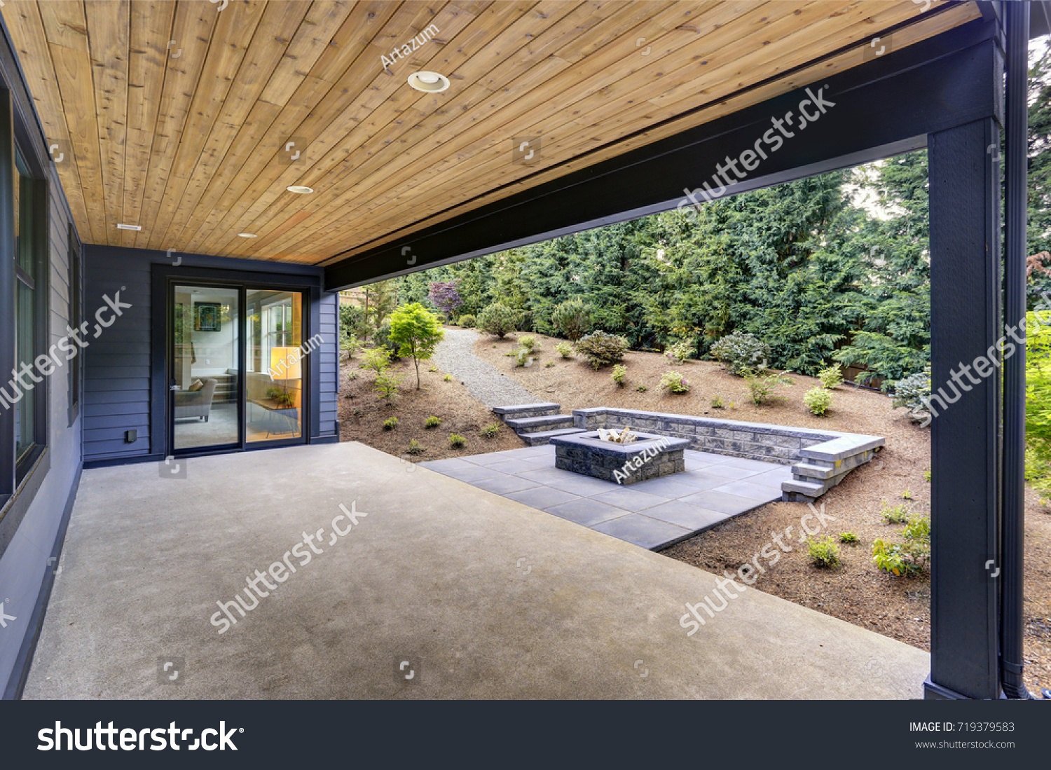 New Modern Home Features Backyard Covered Stock Image Download Now