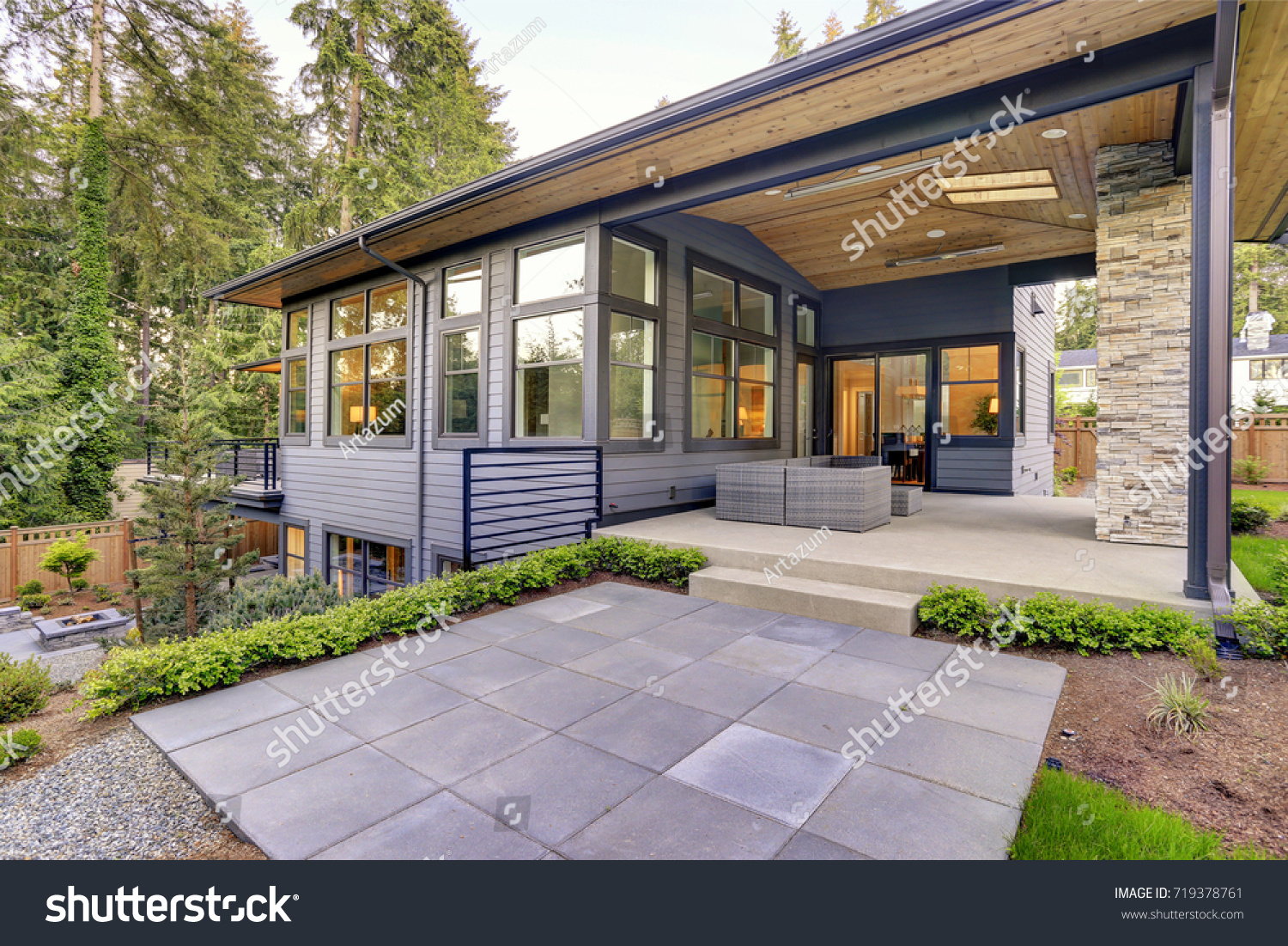 New Modern Home Features Backyard Covered Stock Photo Edit