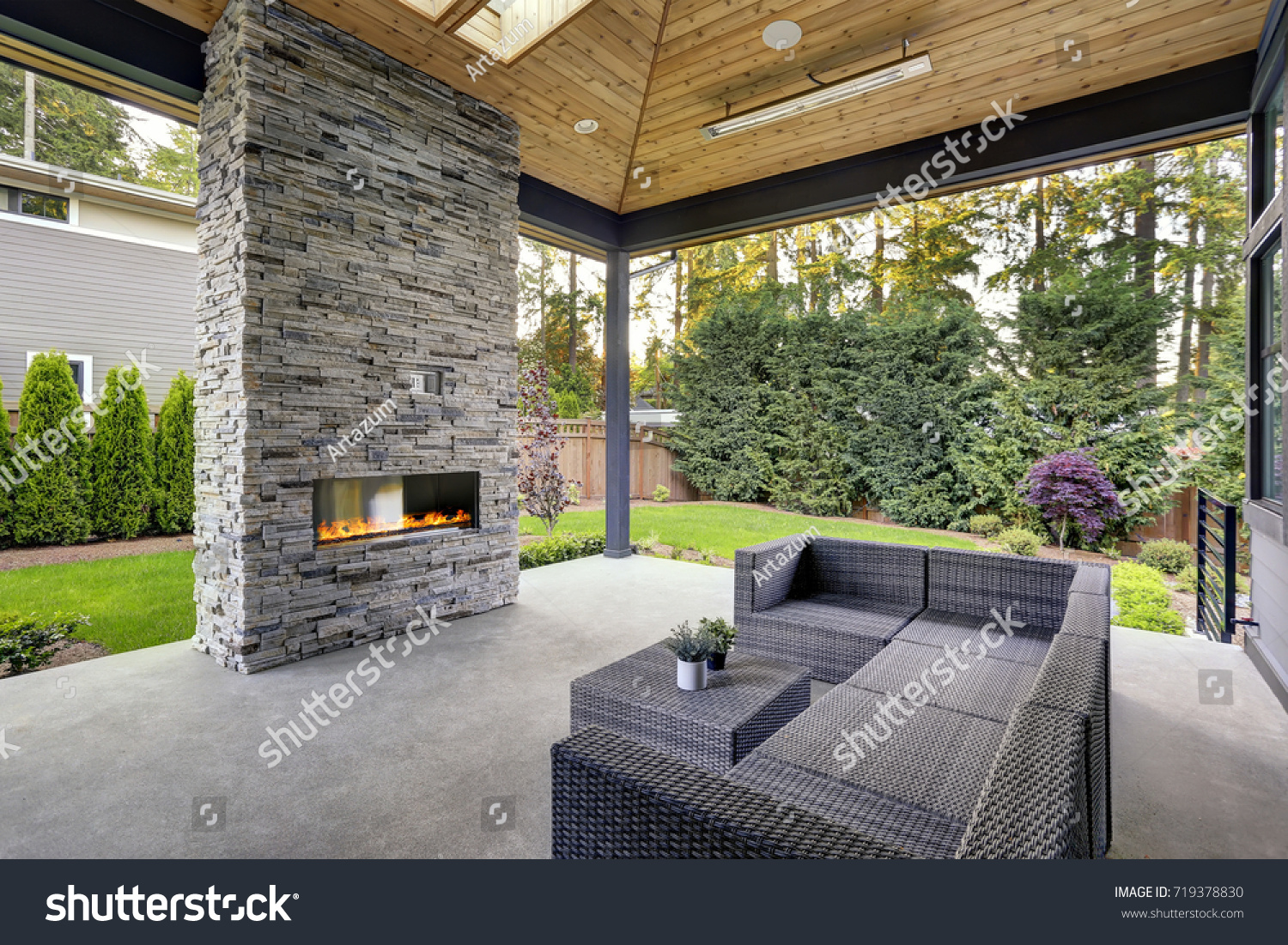 New Modern Home Features Backyard Covered Stock Photo Edit Now