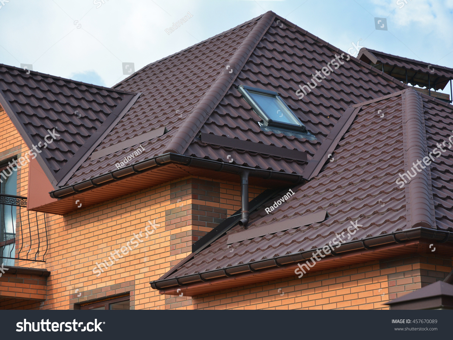 New Roofing Construction Attic Skylights Rain Stock Photo Edit Now 457670089