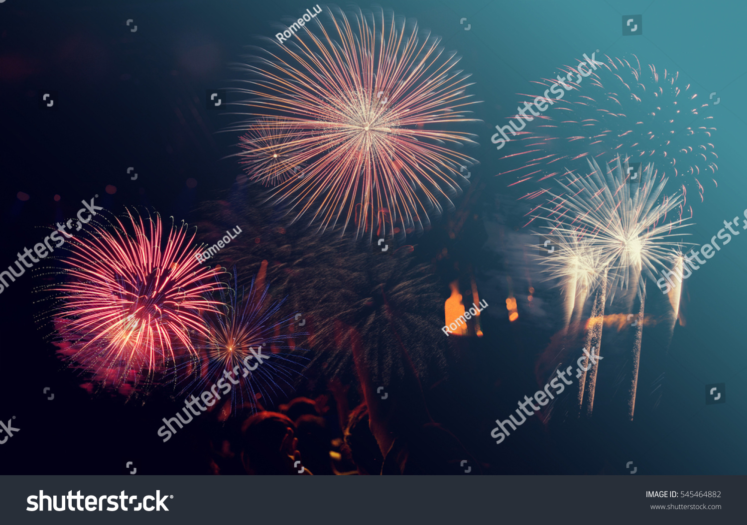 New Year Fireworks, Happy New Year Card Stock Photo 545464882