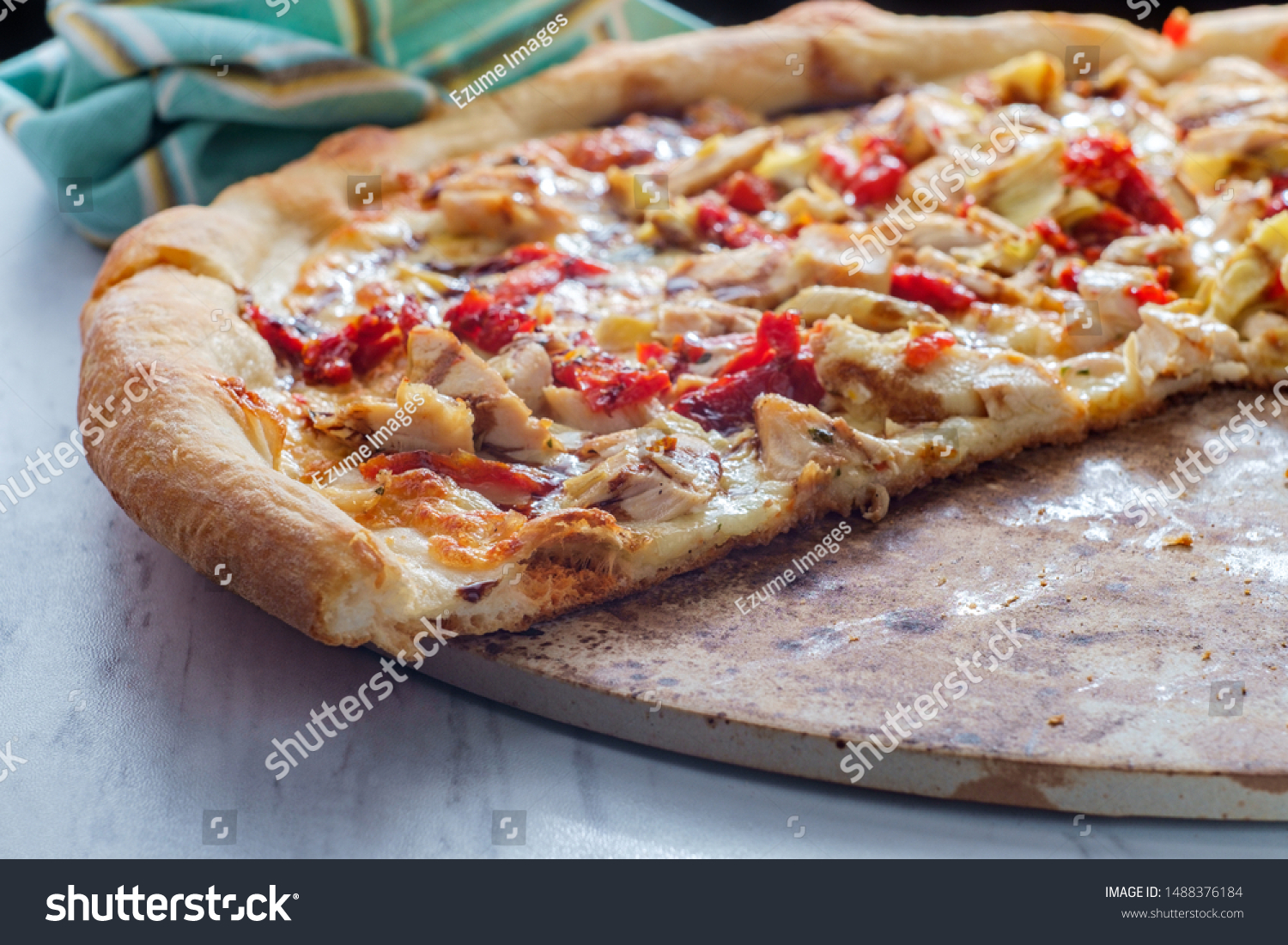 496 Tuscan Pizza Images Stock Photos Vectors Shutterstock   Stock Photo New York Style Specialty Pizza Pie With Balsamic Chicken Sundried Tomatoes And Artichoke Heart 1488376184 