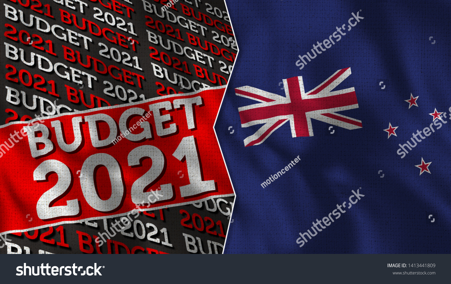 New Zealand Budget 2021 Title Flag Stock Illustration 1413441809