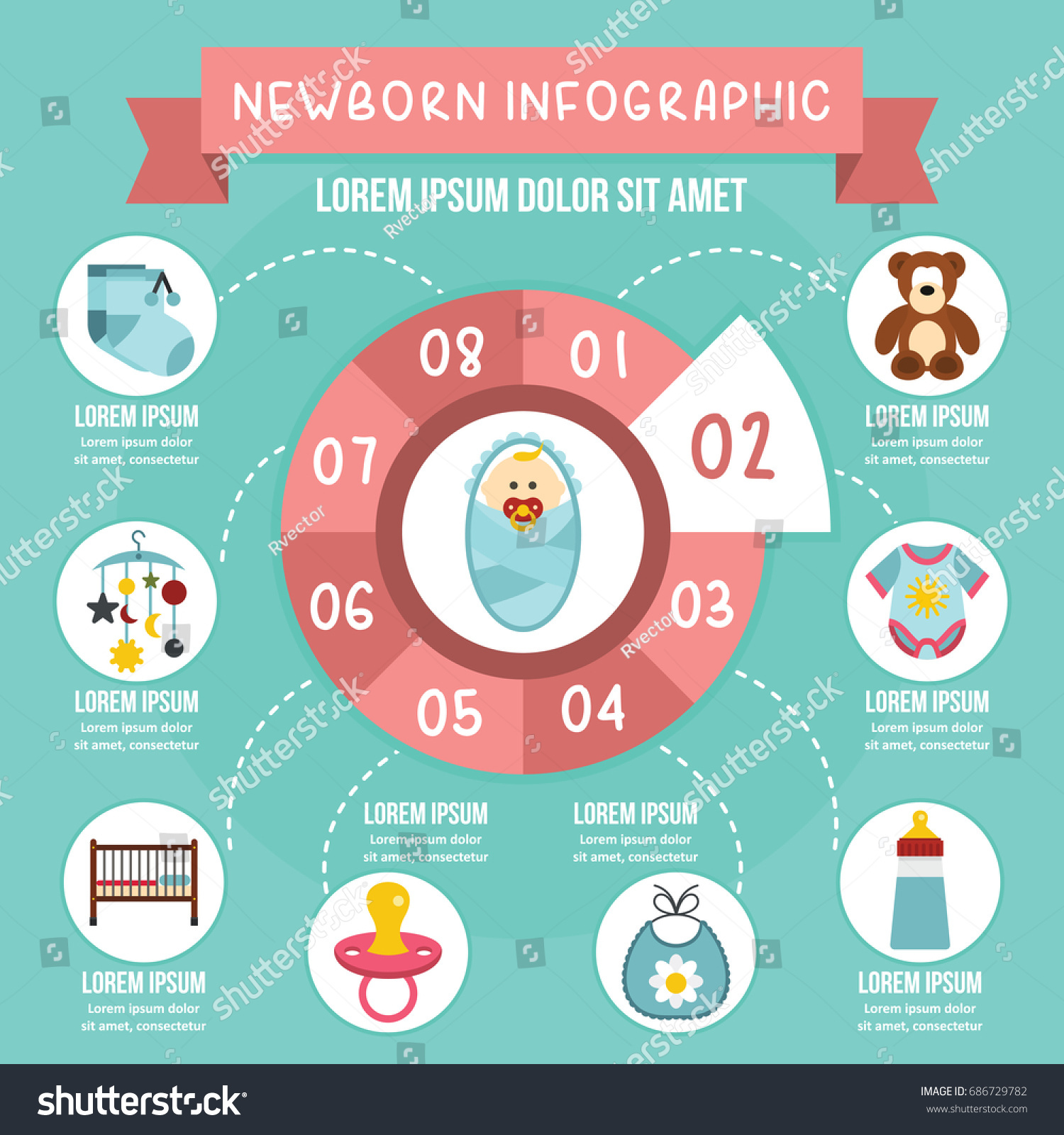 Newborn Infographic Banner Concept Flat Illustration Stock Illustration ...