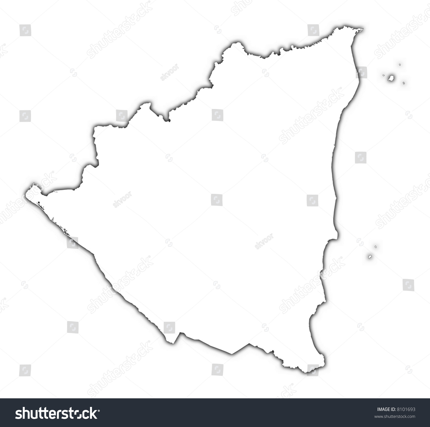 Nicaragua Outline Map With Shadow. Detailed, Mercator Projection. Stock ...