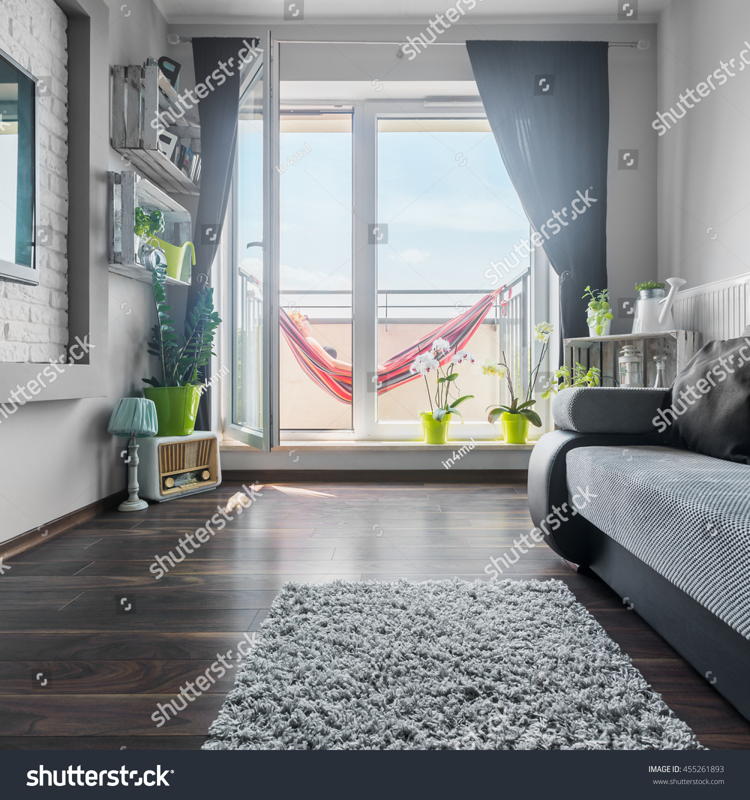 Nice Bright Living Room Grey White Stock Photo Edit Now