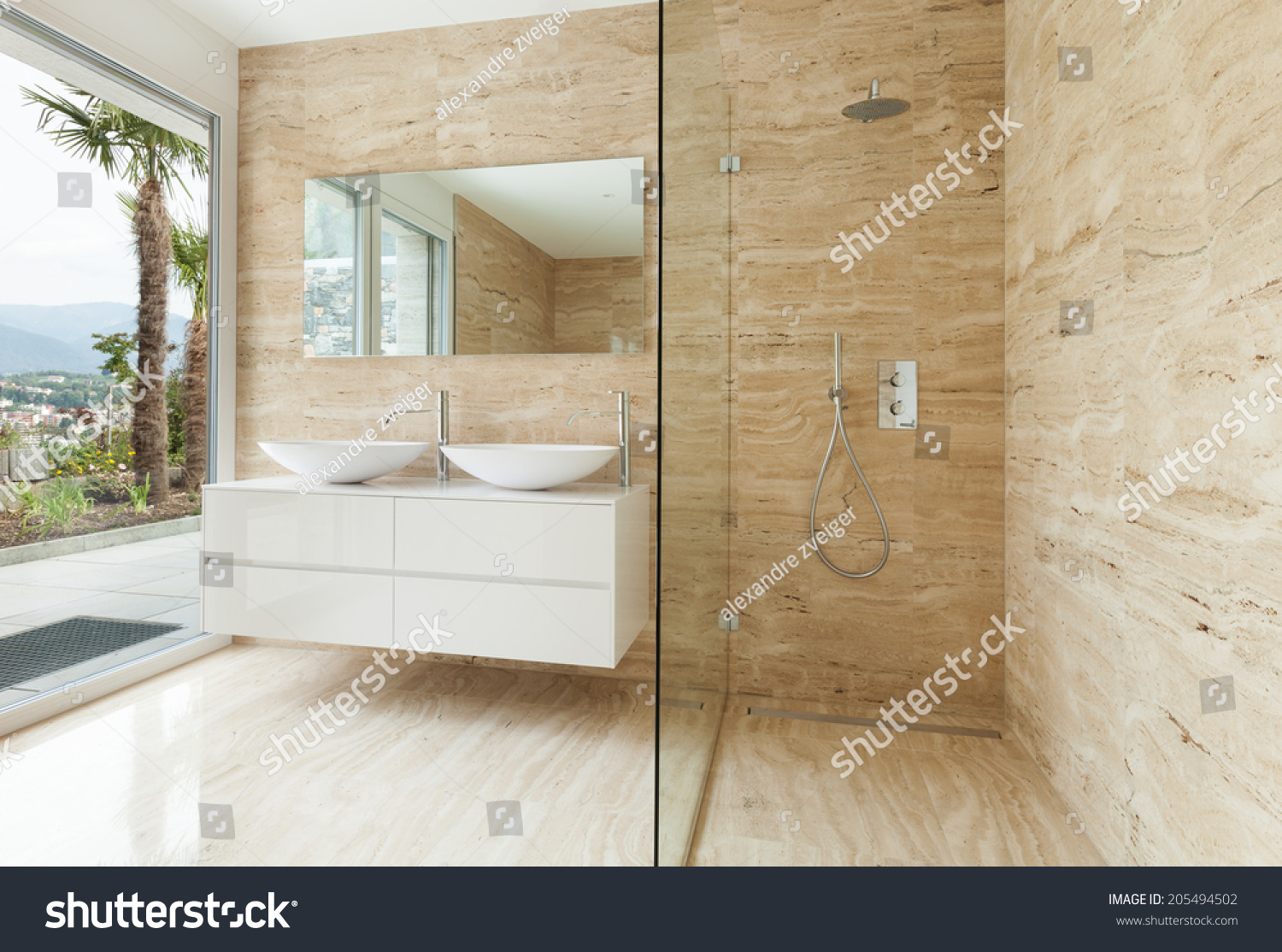 Nice Modern Bathroom Marble Walls Stock Photo 205494502 - Shutterstock