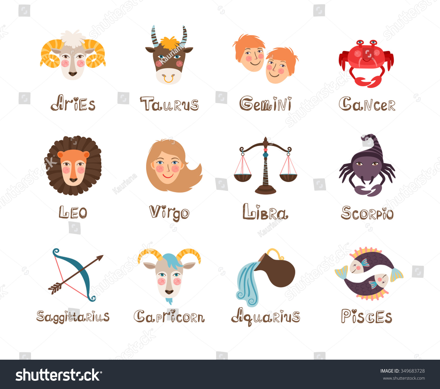Nice Set Of 12 Zodiac Signs Stock Photo 349683728 : Shutterstock